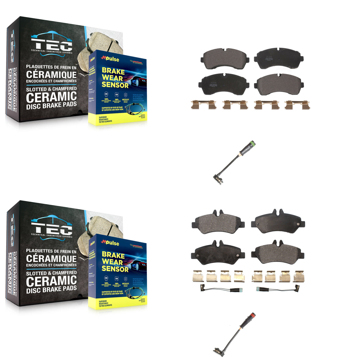 Front Rear Semi-Metallic Brake Pads Extra Wear Sensor Kit For Mercedes-Benz Sprinter 3500 KPW-100123