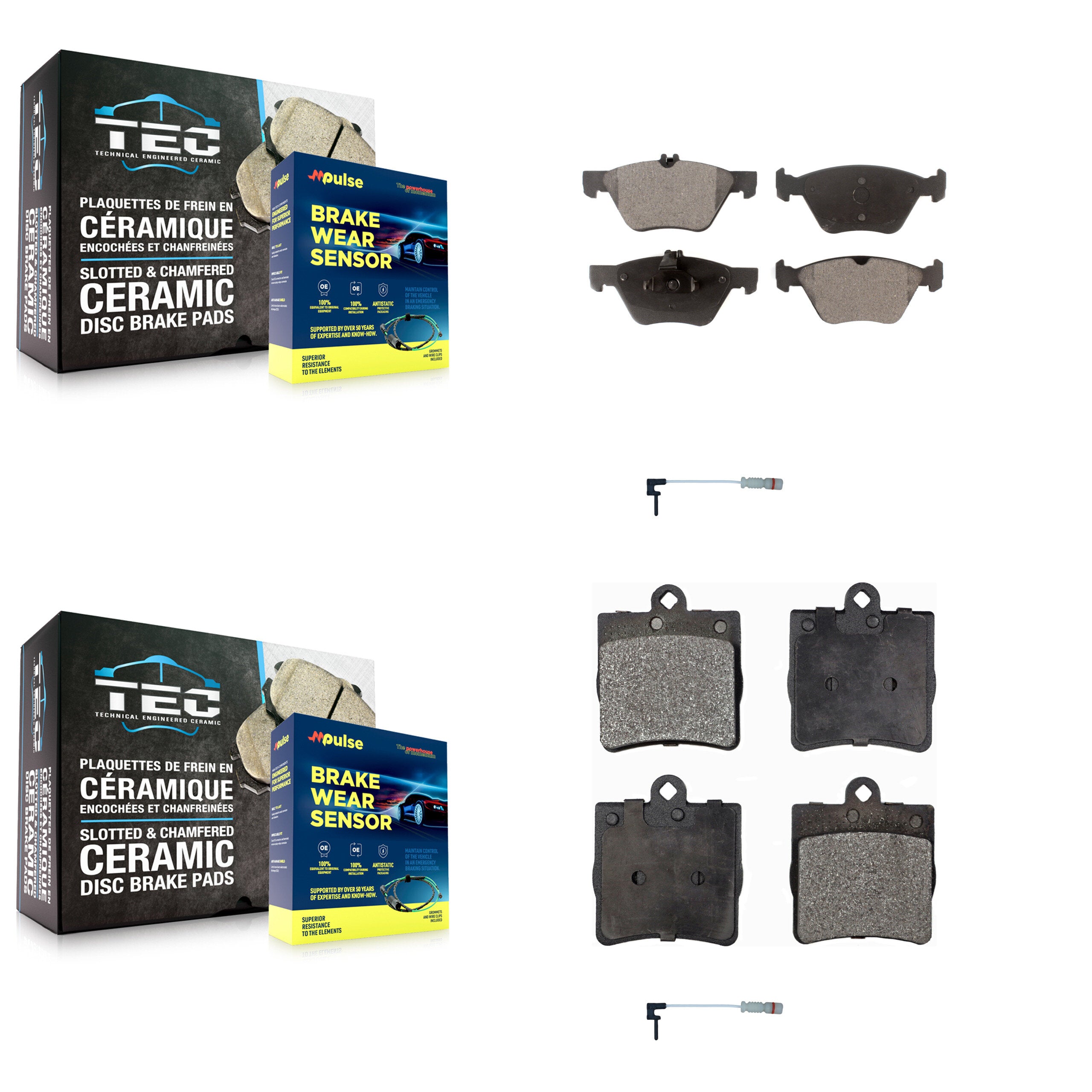 Front Rear Semi-Metallic Disc Brake Pads And Wear Sensors Kit For Chrysler Crossfire KPW-100126