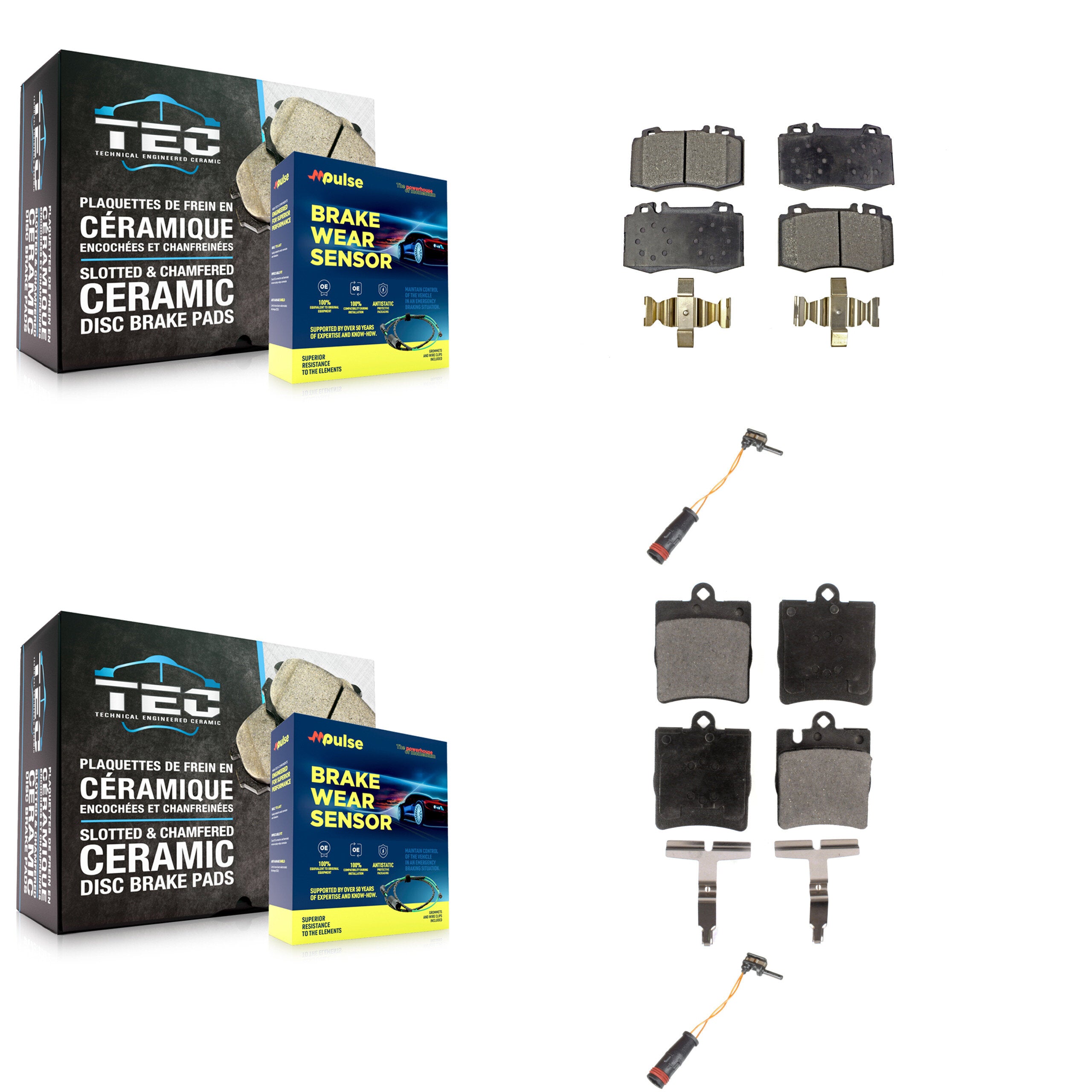 Front Rear Semi-Metallic Brake Pad And Wear Sensor Kit For Mercedes-Benz C230 SLK350 C320 KPW-100128
