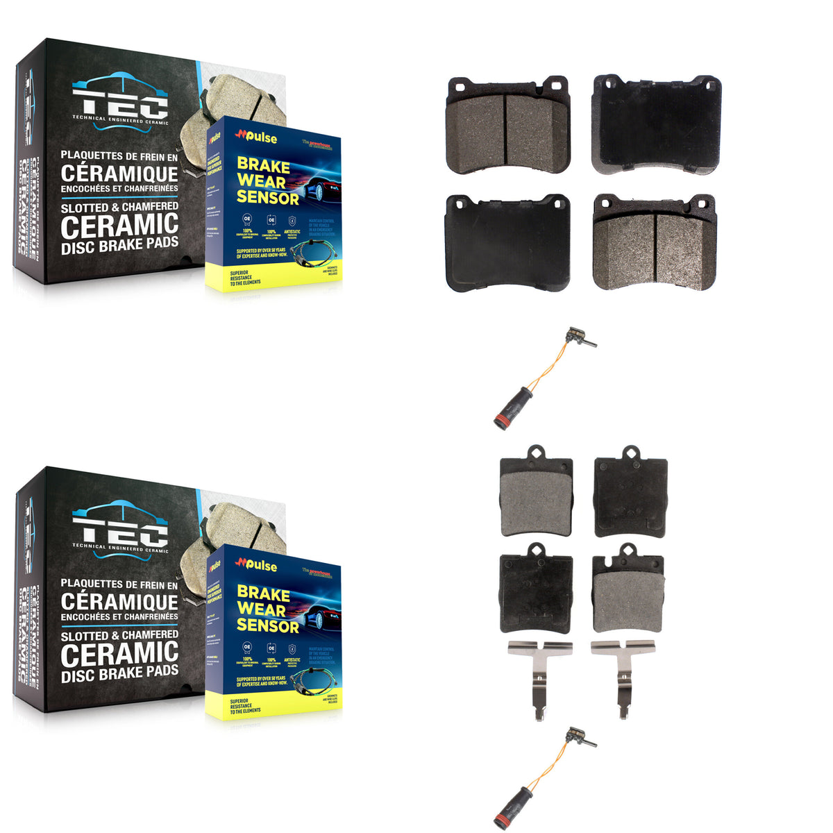 Front Rear Semi-Metallic Brake Pad And Wear Sensor Kit For Mercedes-Benz SLK350 C230 C320 KPW-100129