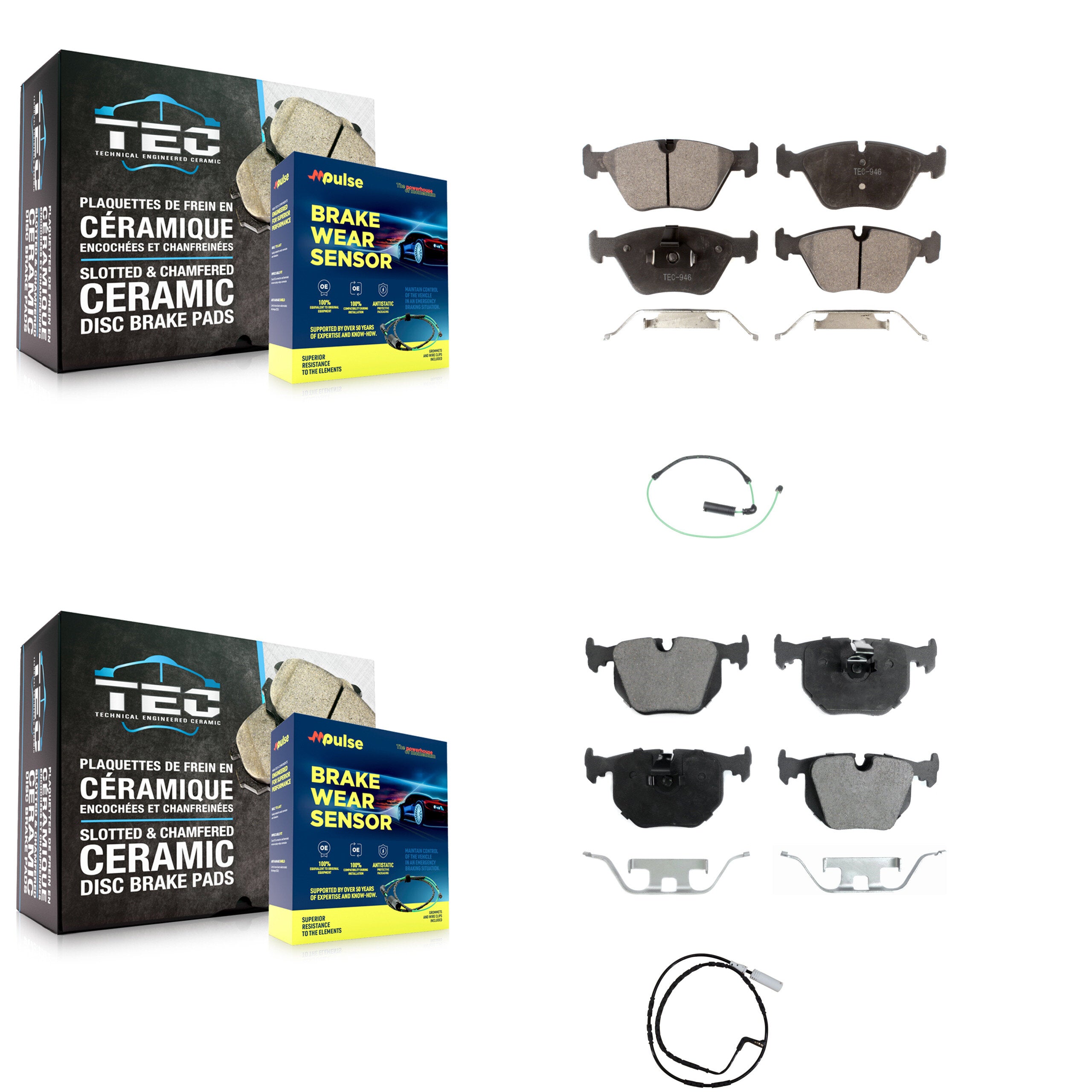 Front Rear Semi-Metallic Disc Brake Pads And Wear Sensors Kit For 2005 BMW 330xi 3.0L KPW-100134