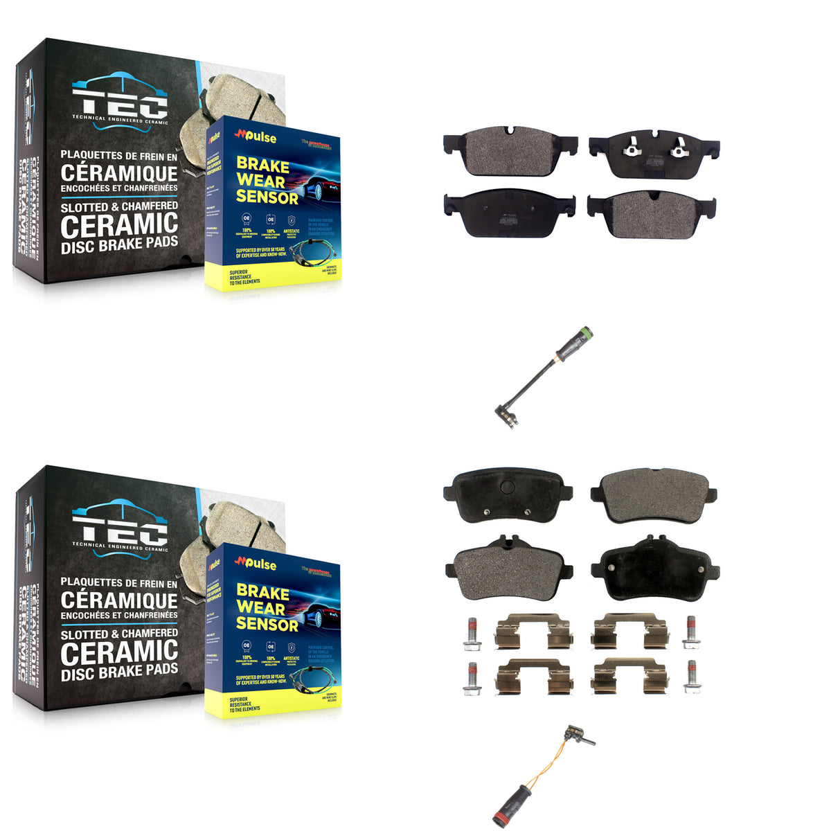 Front Rear Semi-Metallic Brake Pads & Wear Sensor Kit For Mercedes-Benz GL350 GL550 GL450 KPW-100141