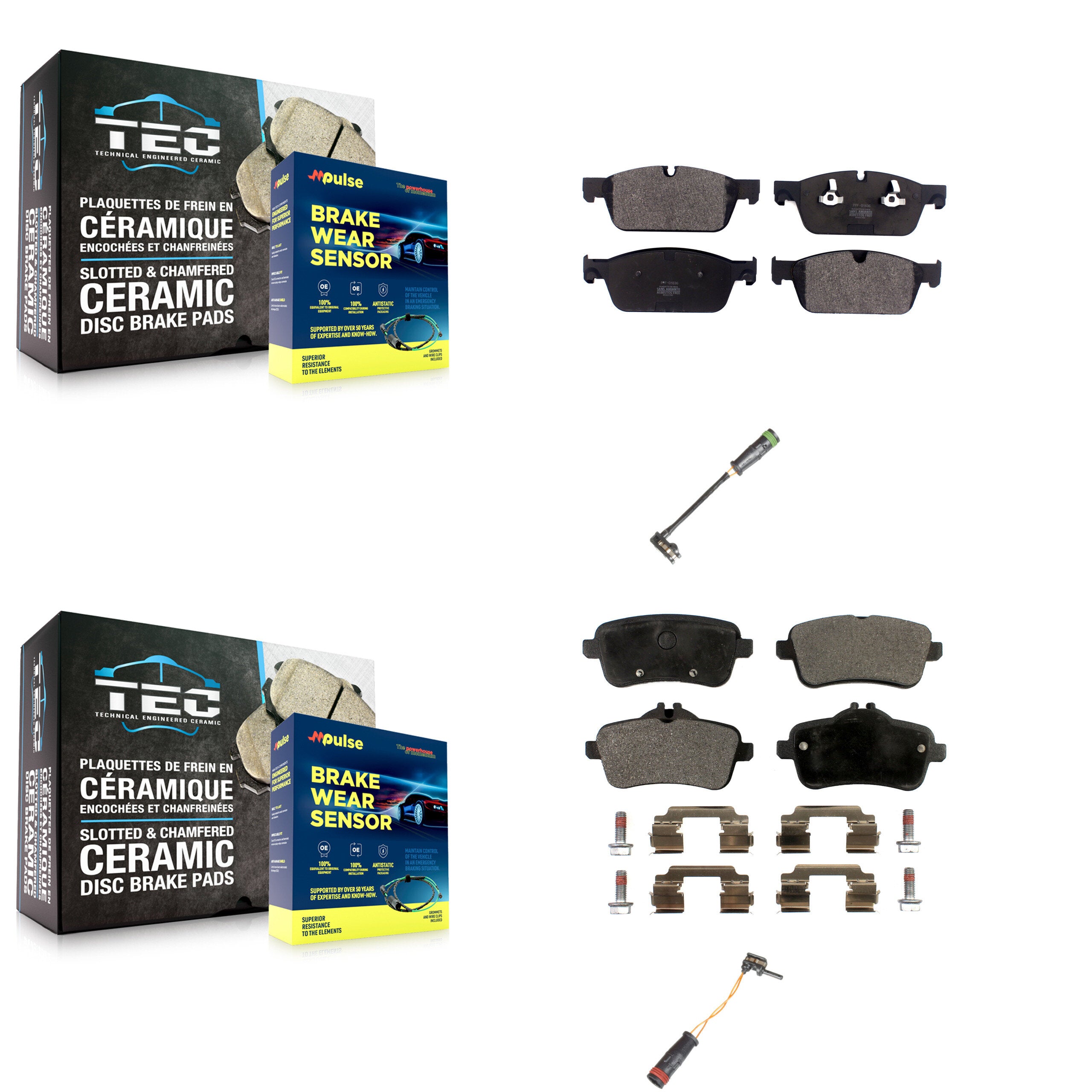 Front Rear Semi-Metallic Brake Pads & Wear Sensor Kit For Mercedes-Benz GL350 GL550 GL450 KPW-100141