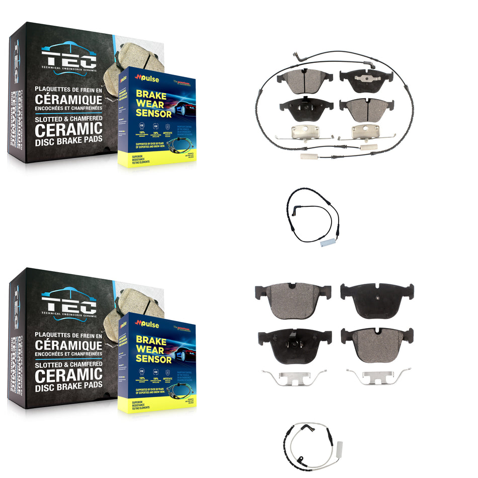 Front Rear Semi-Metallic Brake Pads & Extra Wear Sensor Kit For BMW 750i 750Li 745i 745Li KPW-100142