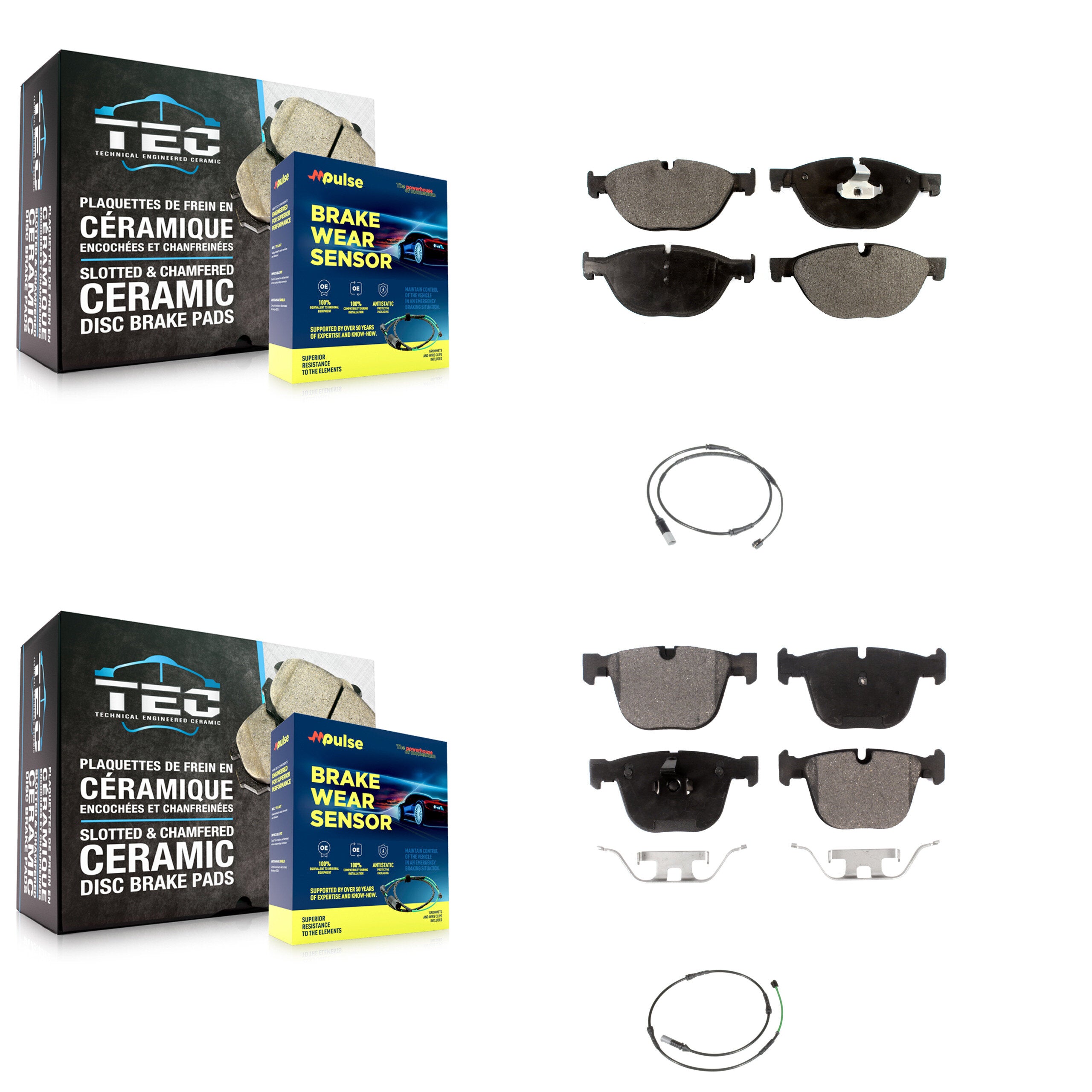 Front Rear Semi-Metallic Disc Brake Pads And Wear Sensors Kit For BMW 535i GT xDrive 550i KPW-100144