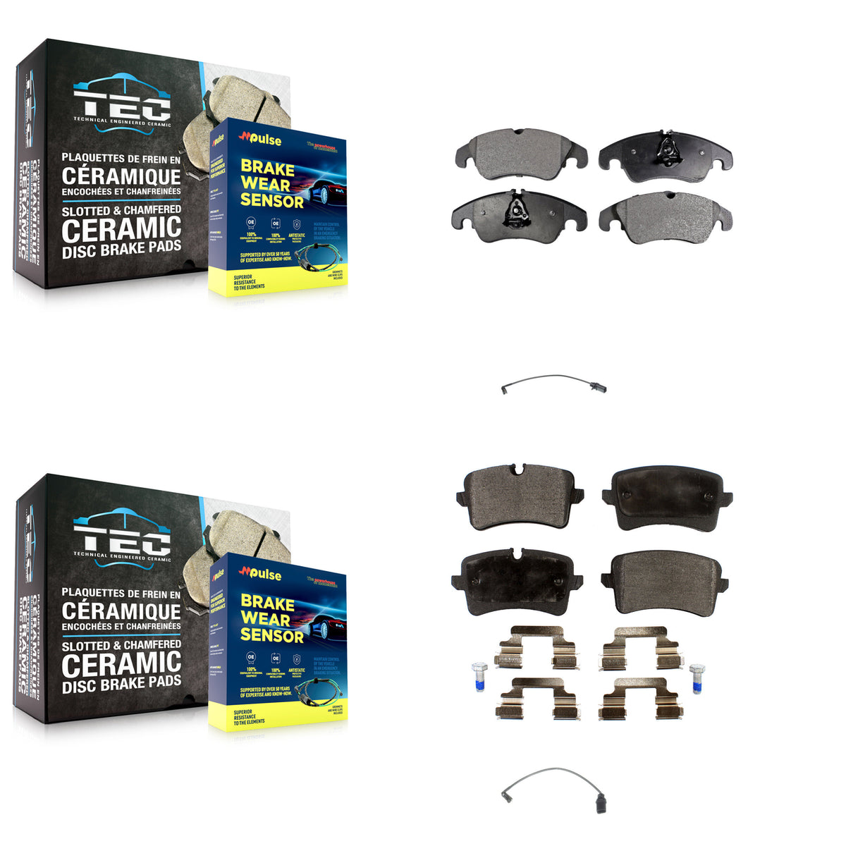 Front Rear Semi-Metallic Disc Brake Pads And Wear Sensors Kit For Audi A6 Quattro KPW-100154