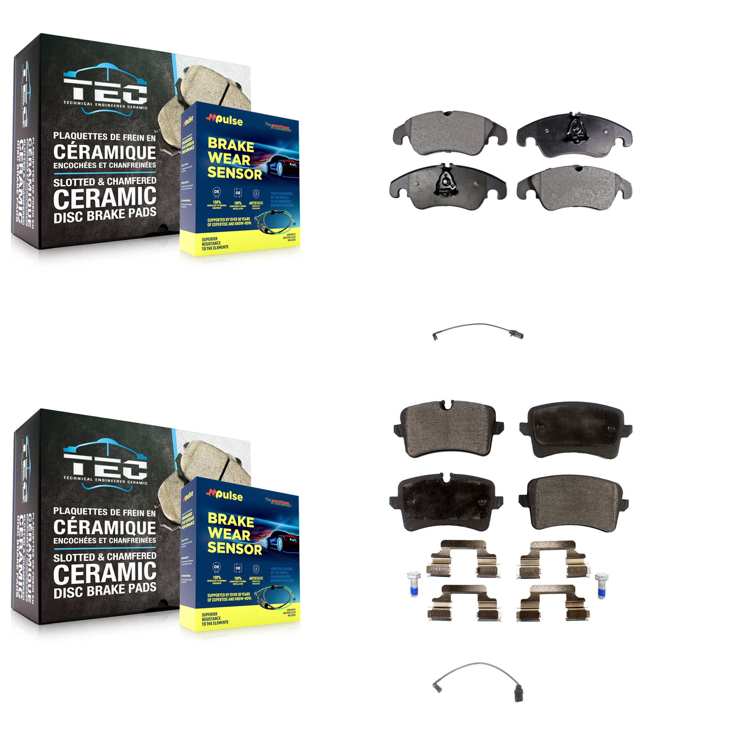 Front Rear Semi-Metallic Disc Brake Pads And Wear Sensors Kit For Audi A6 Quattro KPW-100154