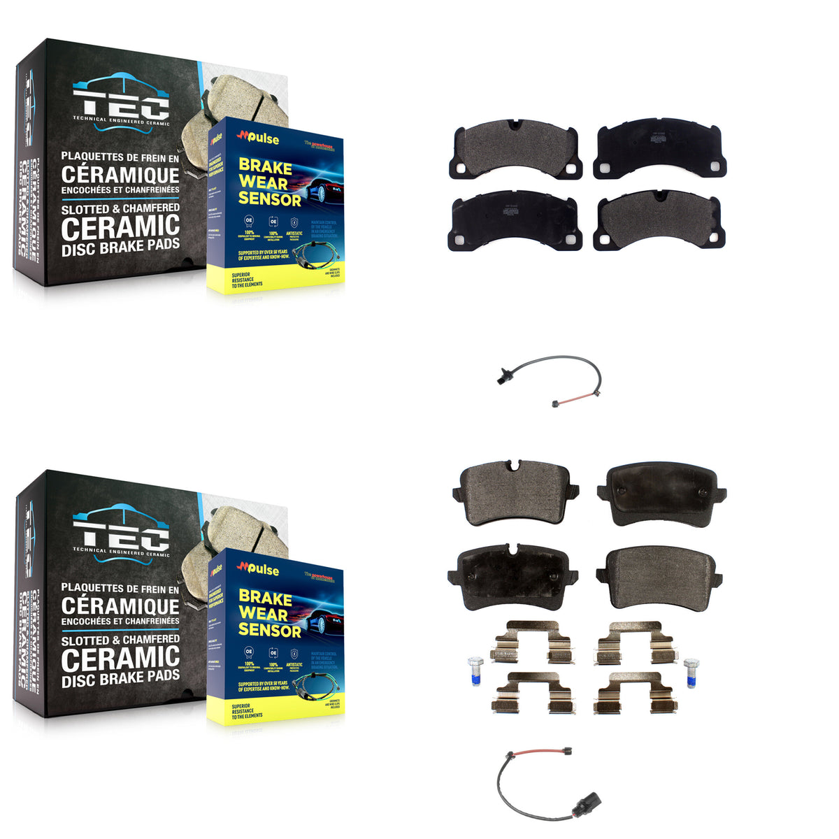 Front Rear Semi-Metallic Brake Pad & Wear Sensor Kit For Porsche Macan with Ceramic Rotor KPW-100155