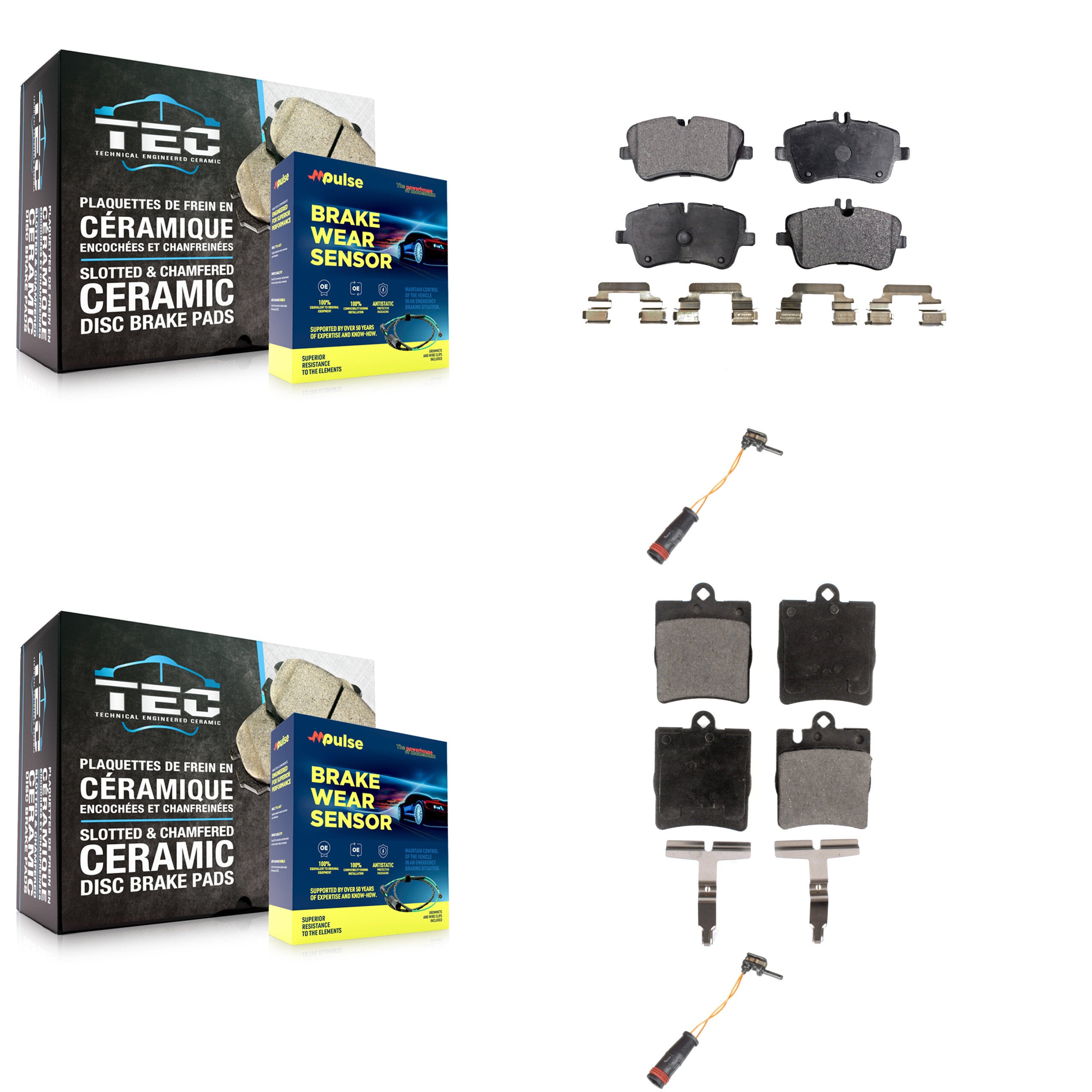 Front Rear Semi-Metallic Brake Pad And Wear Sensor Kit For Mercedes-Benz C280 C320 CLK320 KPW-100173