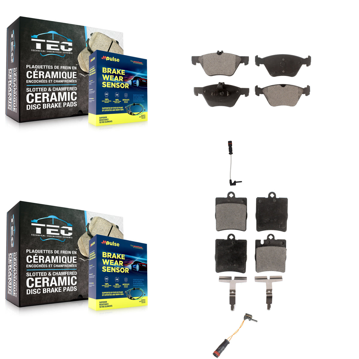 Front Rear Semi-Metallic Disc Brake Pads And Wear Sensors Kit For Mercedes-Benz CLK320 KPW-100175