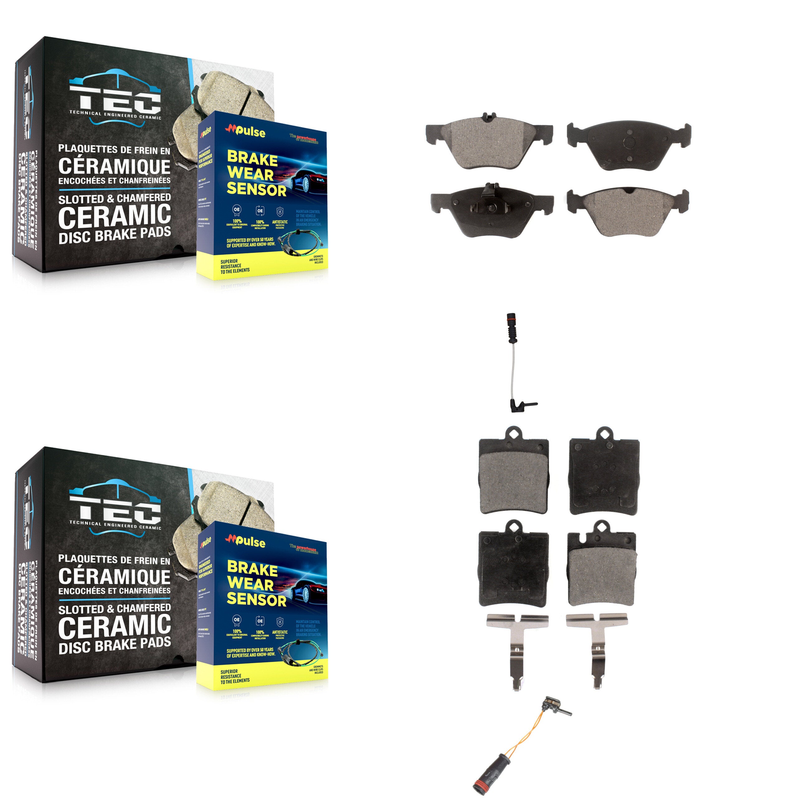 Front Rear Semi-Metallic Disc Brake Pads And Wear Sensors Kit For Mercedes-Benz CLK320 KPW-100175
