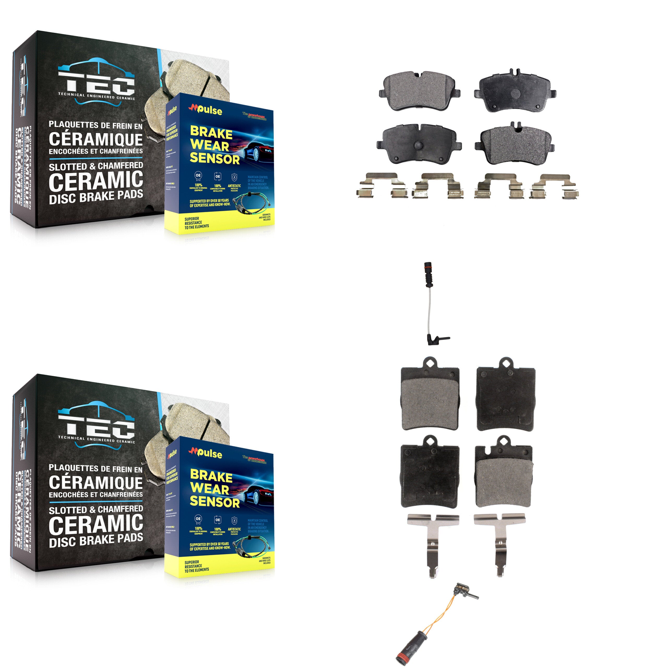 Front Rear Semi-Metallic Disc Brake Pads And Wear Sensors Kit For Mercedes-Benz CLK320 KPW-100176