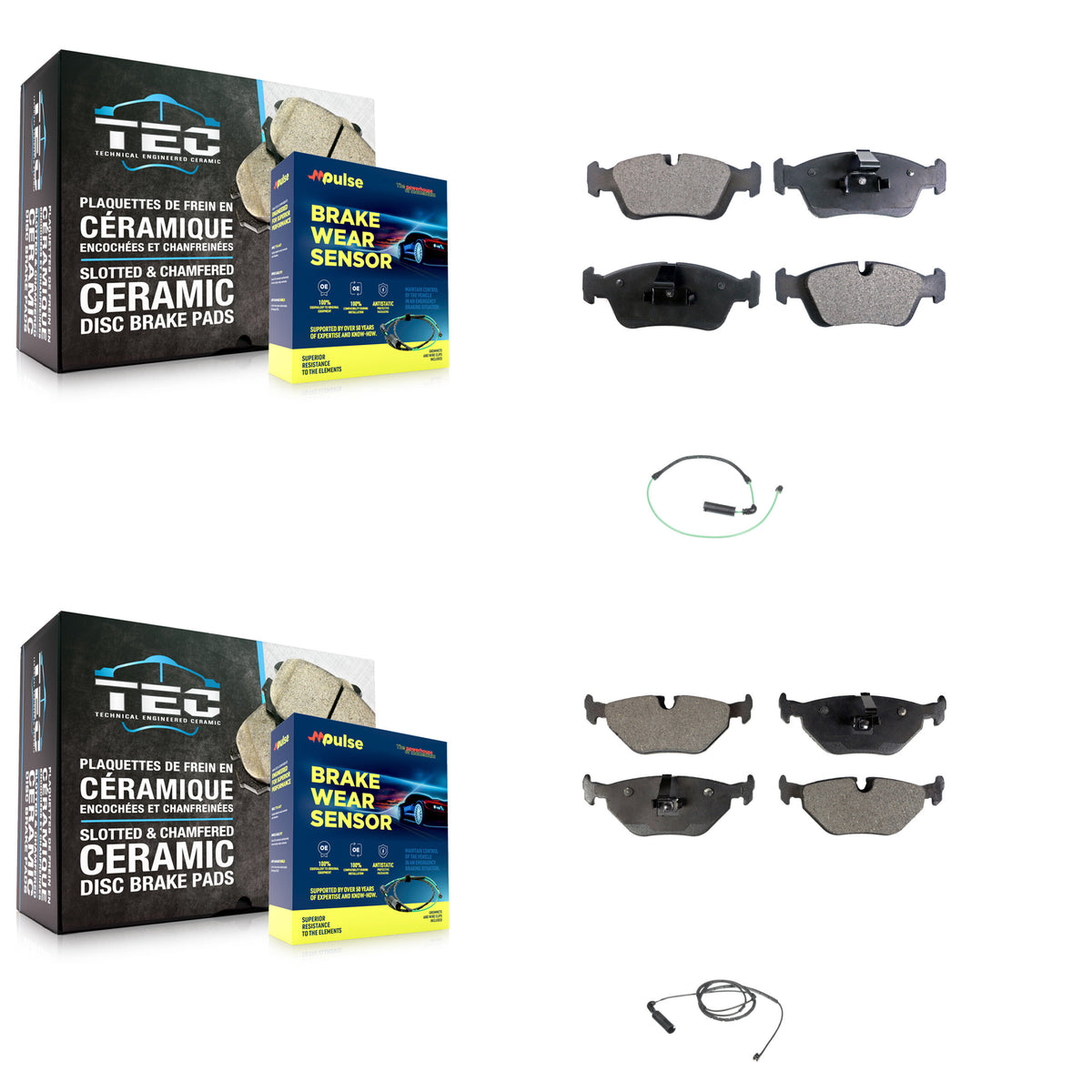 Front Rear Semi-Metallic Disc Brake Pads And Wear Sensor Kit For 2001-2005 BMW 325xi 2.5L KPW-100177