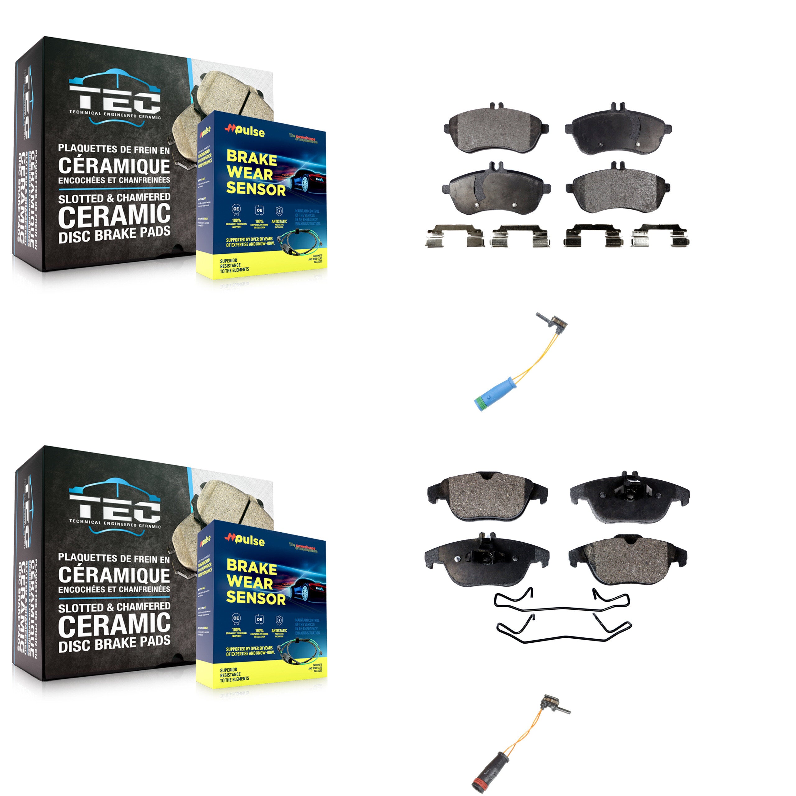 Front Rear Semi-Metallic Disc Brake Pads Wear Sensor Kit For 2012 Mercedes-Benz C250 1.8L KPW-100181