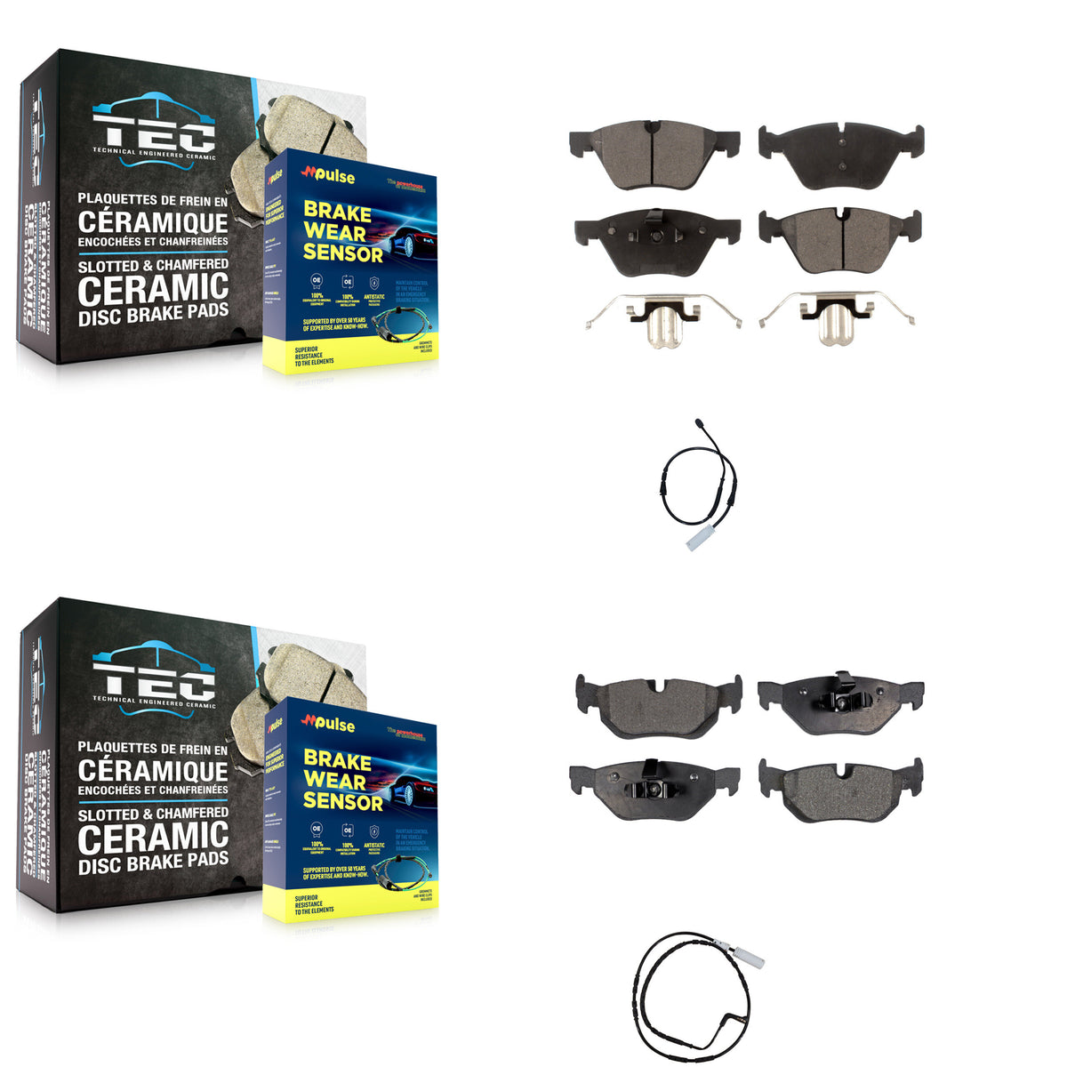 Front Rear Semi-Metallic Disc Brake Pads And Wear Sensors Kit For BMW 128i 3.0L KPW-100183