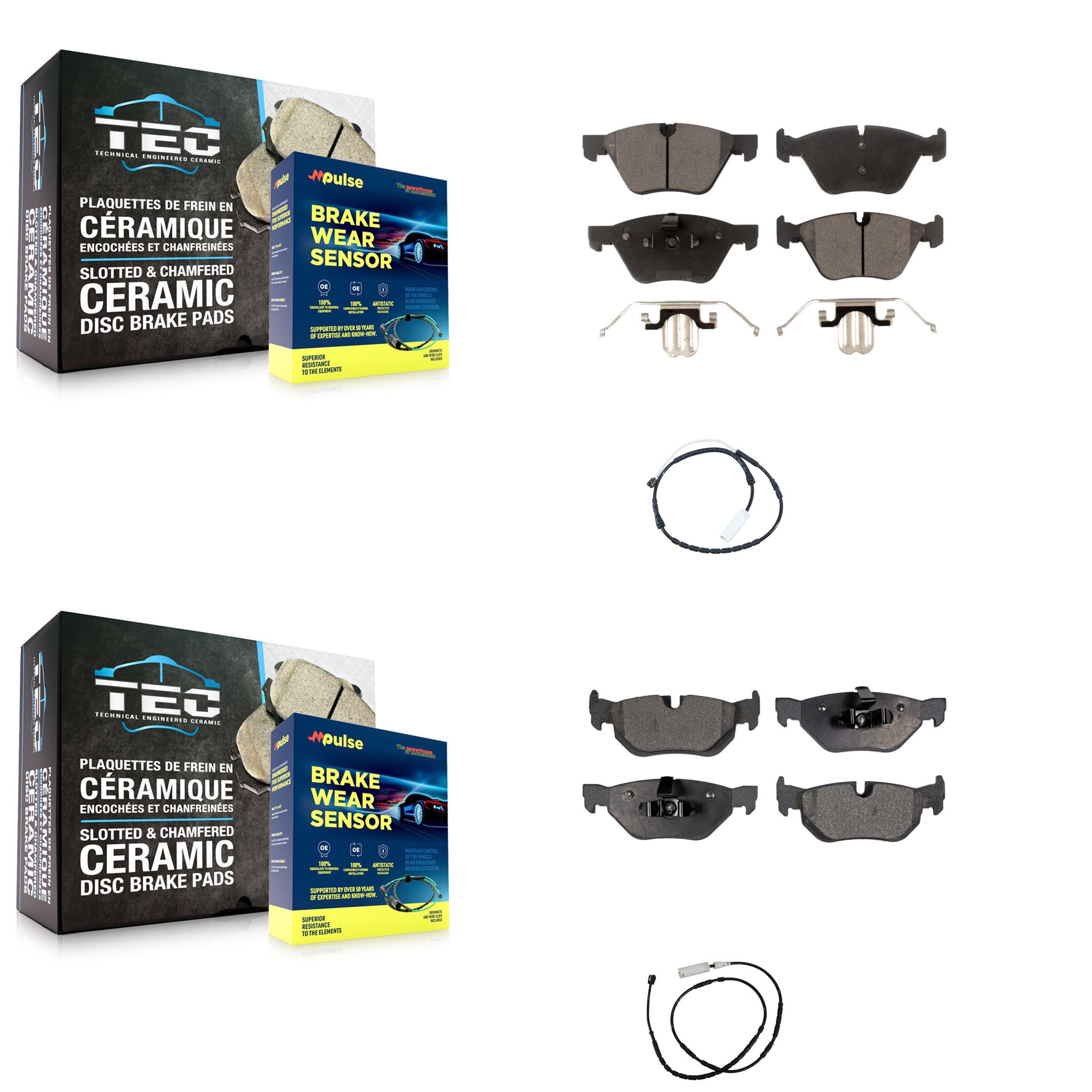 Front Rear Semi-Metallic Disc Brake Pads And Wear Sensors Kit For 2012 BMW X1 xDrive28i KPW-100187