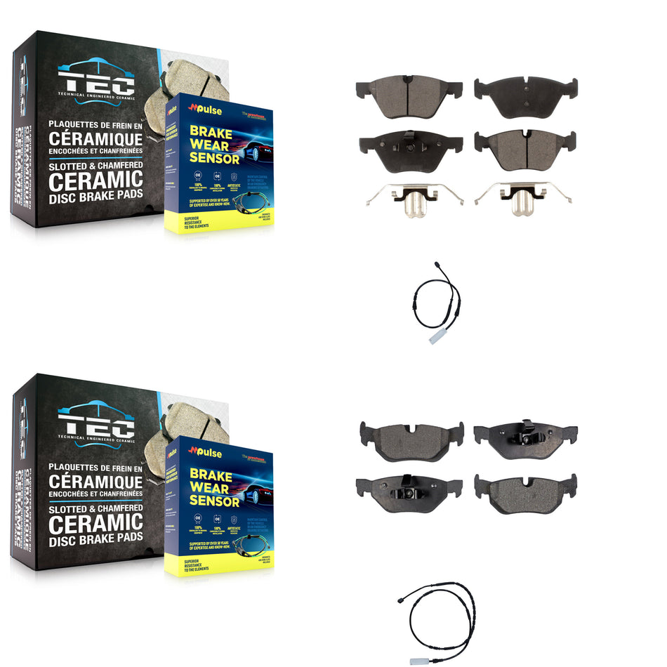 Front Rear Semi-Metallic Disc Brake Pads And Wear Sensors Kit For 2013 BMW 128i 3.0L KPW-100192