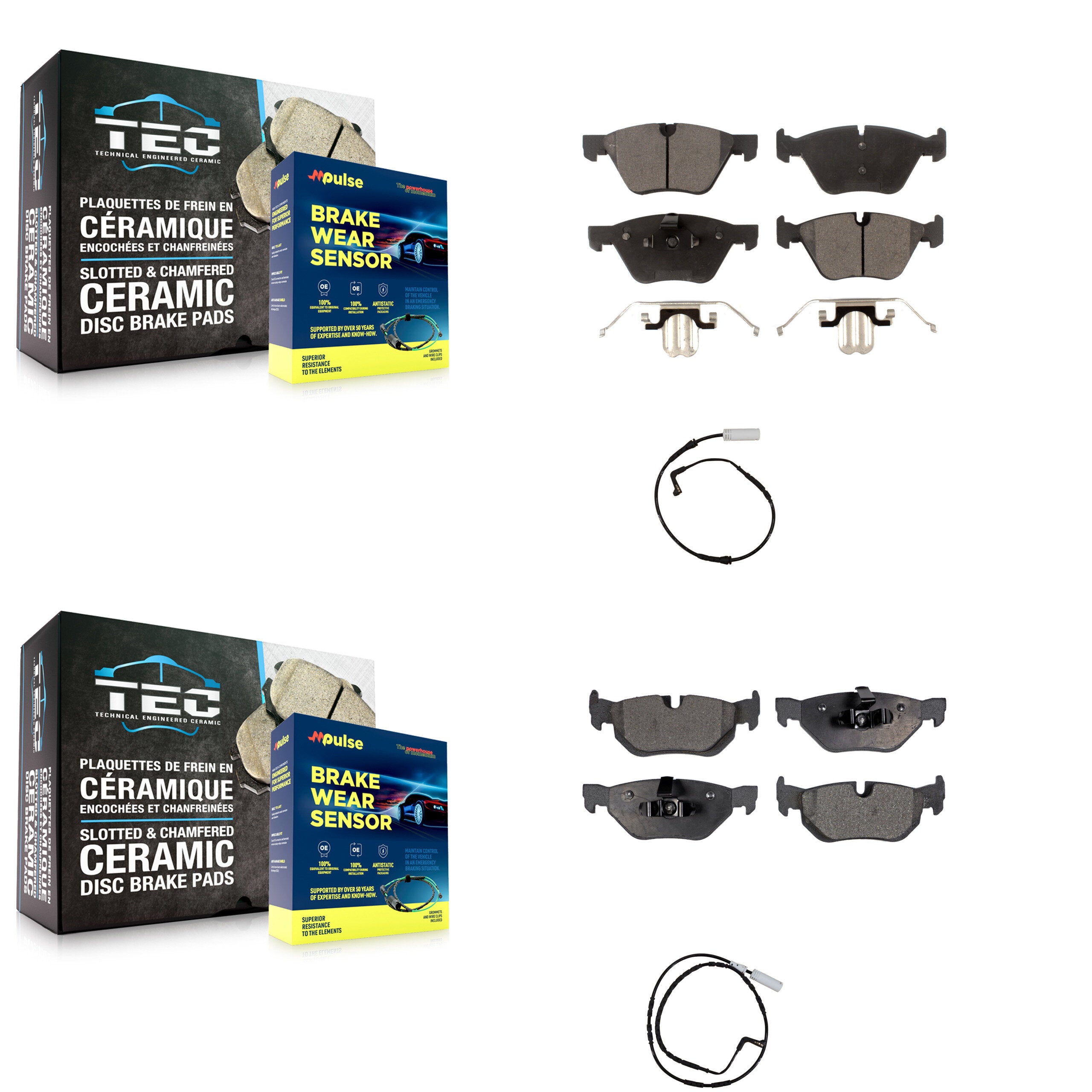 Front Rear Semi-Metallic Disc Brake Pads And Wear Sensors Kit For BMW 128i 328i 323i 325i KPW-100193