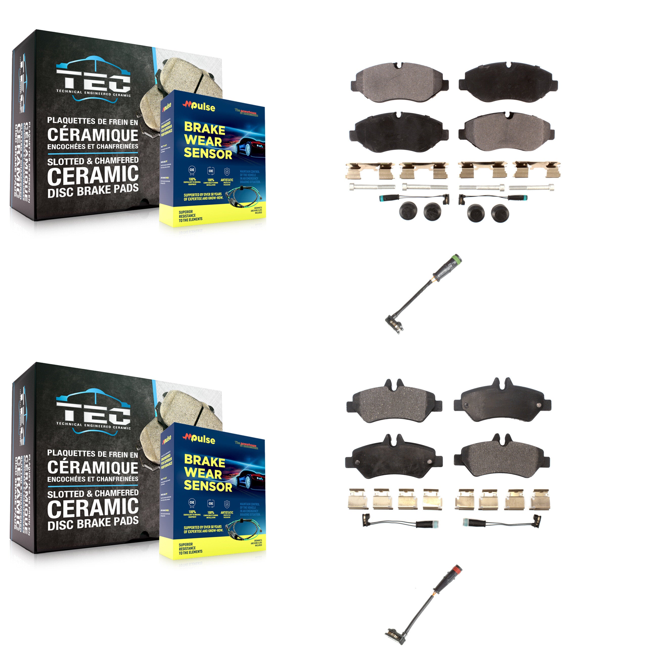 Front Rear Semi-Metallic Brake Pads Extra Wear Sensor Kit For Sprinter 2500 Mercedes-Benz KPW-100197