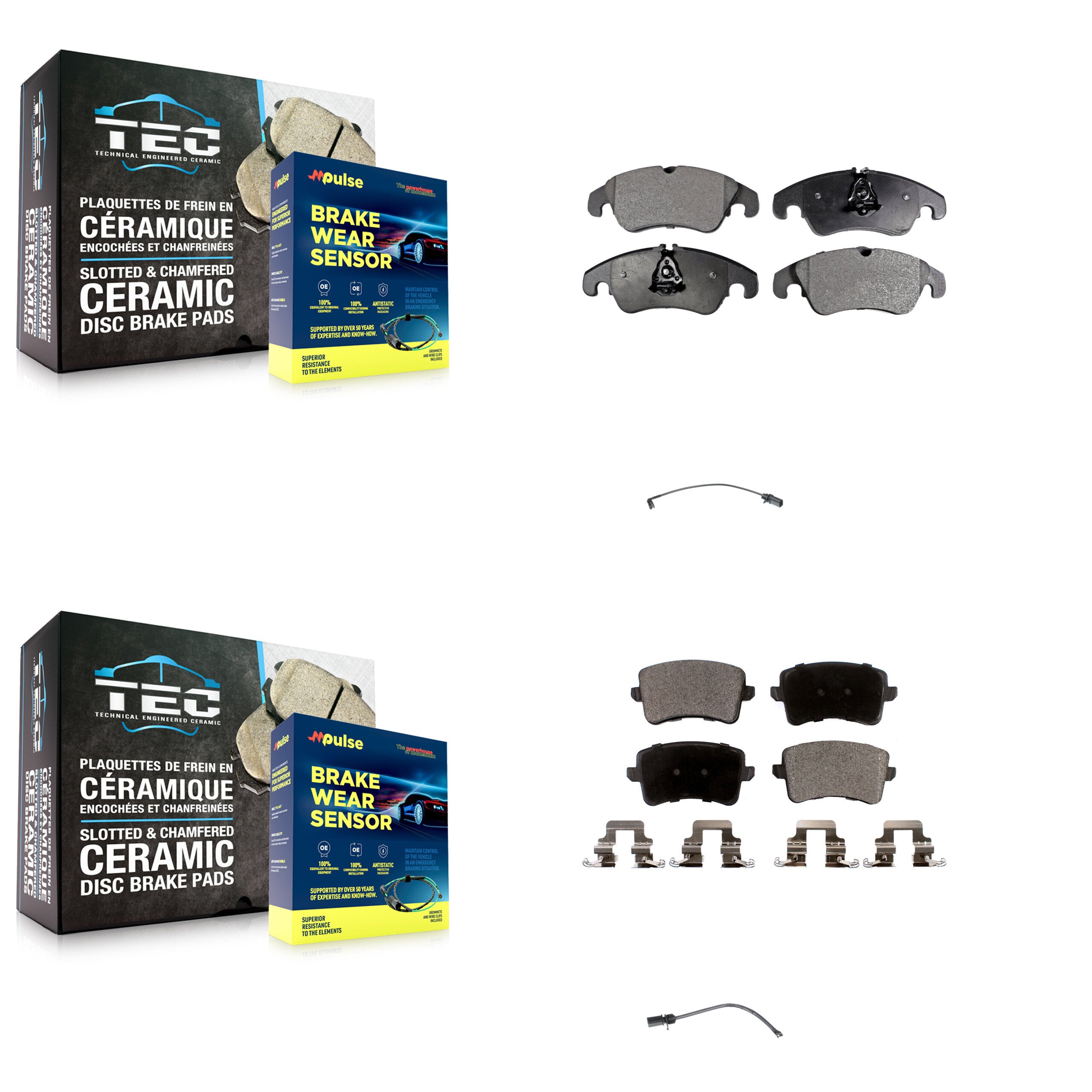 Front Rear Semi-Metallic Disc Brake Pads And Wear Sensors Kit For Audi Q5 KPW-100203