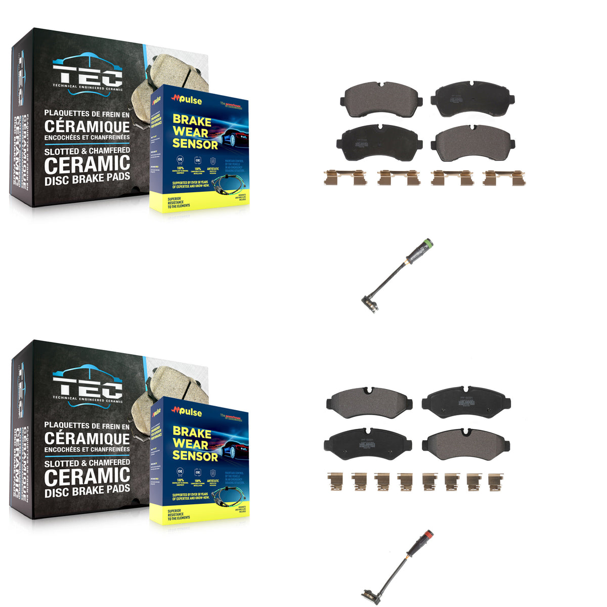 Front Rear Semi-Metallic Brake Pad & Wear Sensor Kit For Mercedes-Benz Sprinter 2500 1500 KPW-100209
