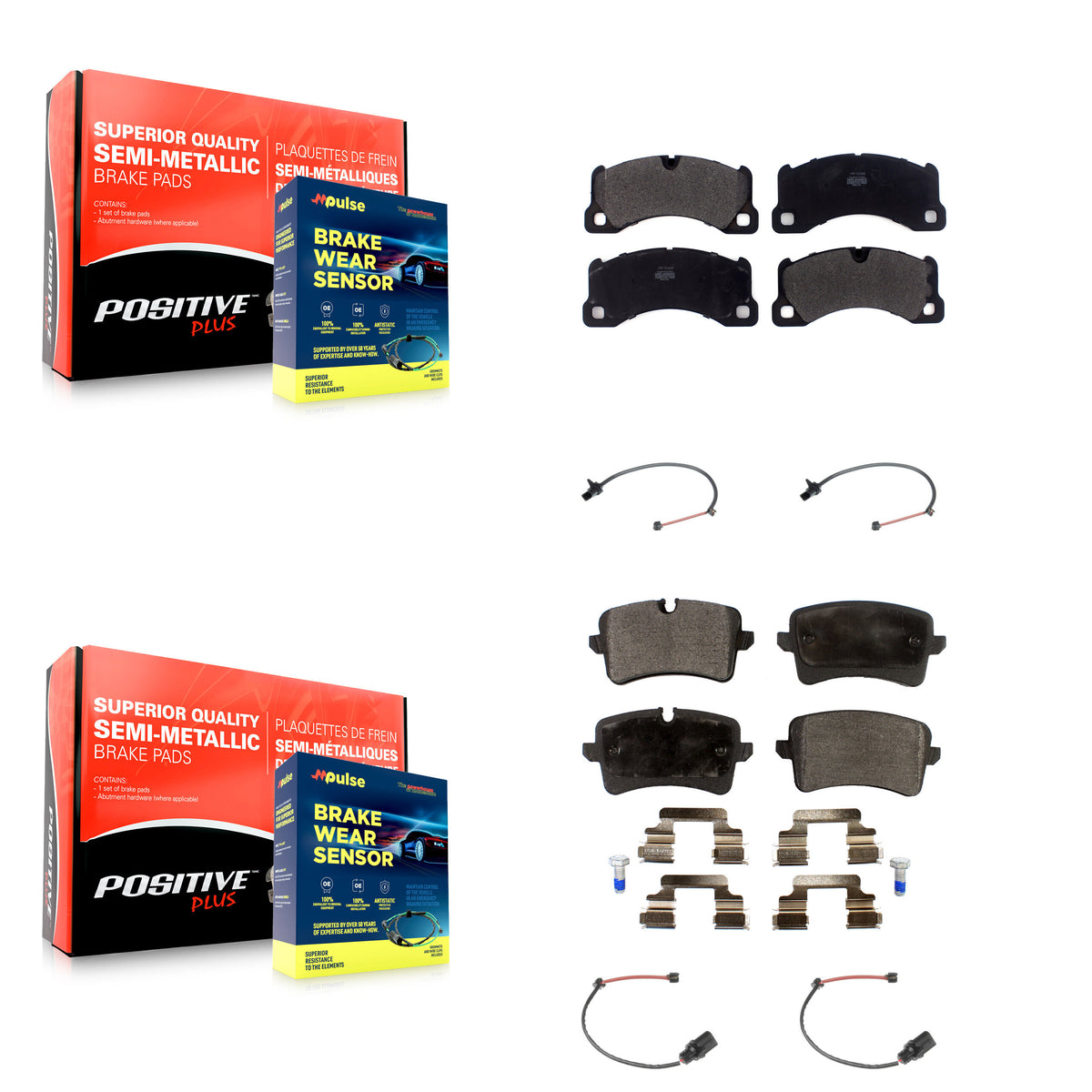 Front Rear Semi-Metallic Brake Pad & Wear Sensor Kit For Porsche Macan with Ceramic Rotor KPW-100229
