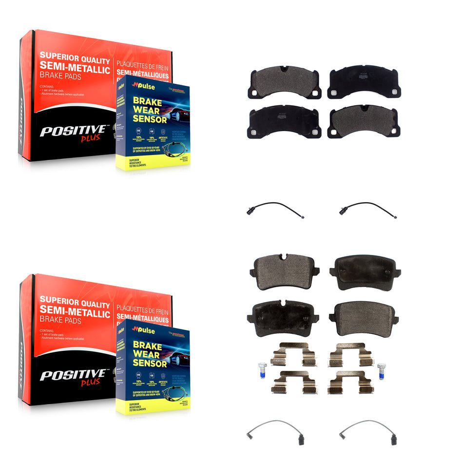 Front Rear Semi-Metallic Disc Brake Pads And Wear Sensors Kit For 2017 Porsche Macan 2.0L KPW-100232
