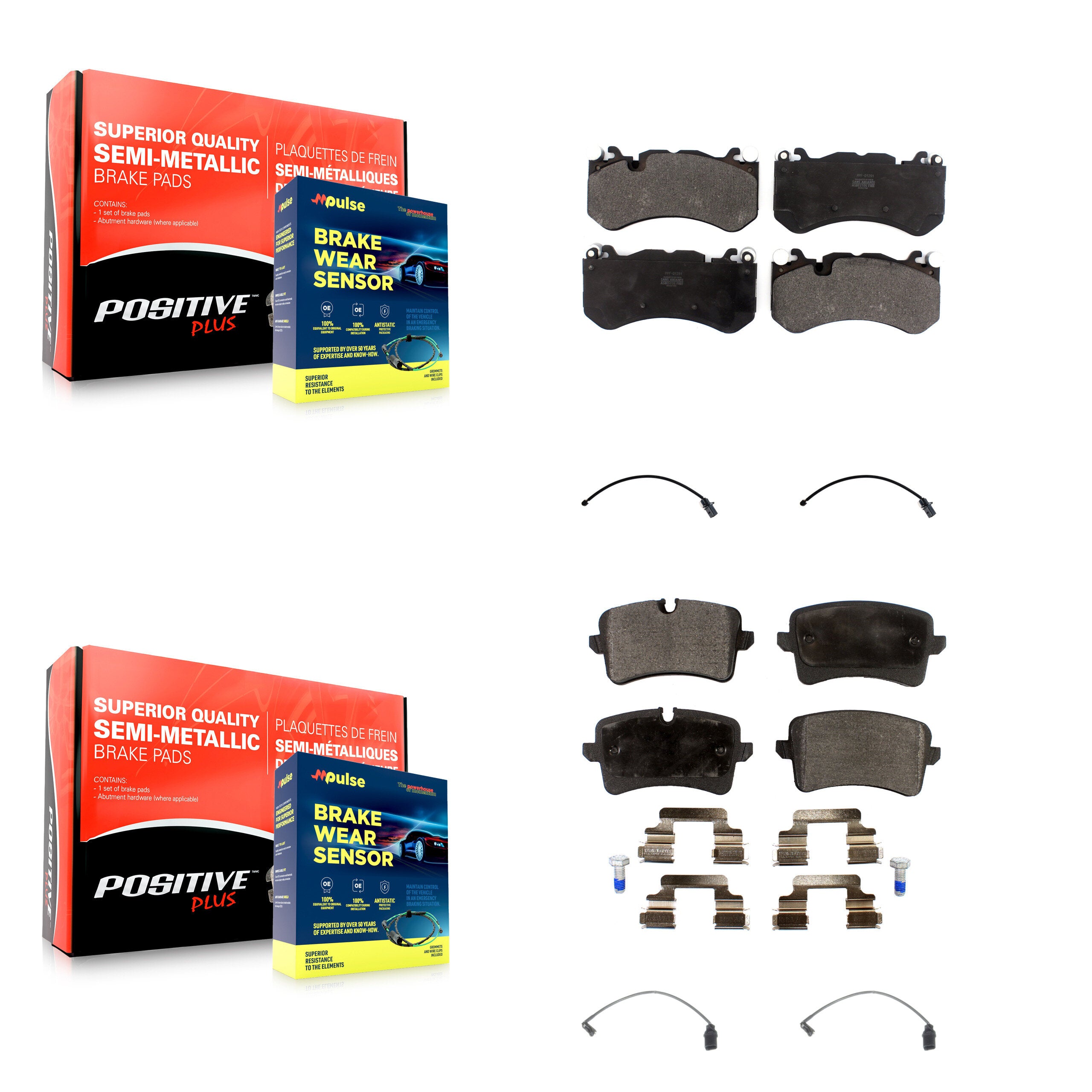 Front Rear Semi-Metallic Disc Brake Pads Wear Sensor Kit For Audi RS7 With Cast Iron KPW-100236