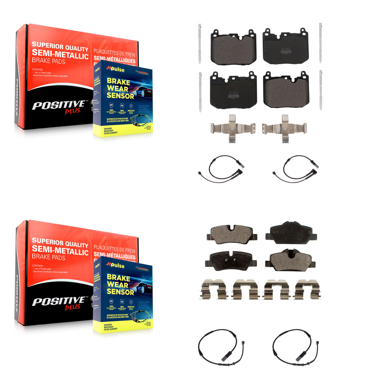 Front Rear Semi-Metallic Disc Brake Pads And Wear Sensors Kit For Mini Cooper KPW-100248