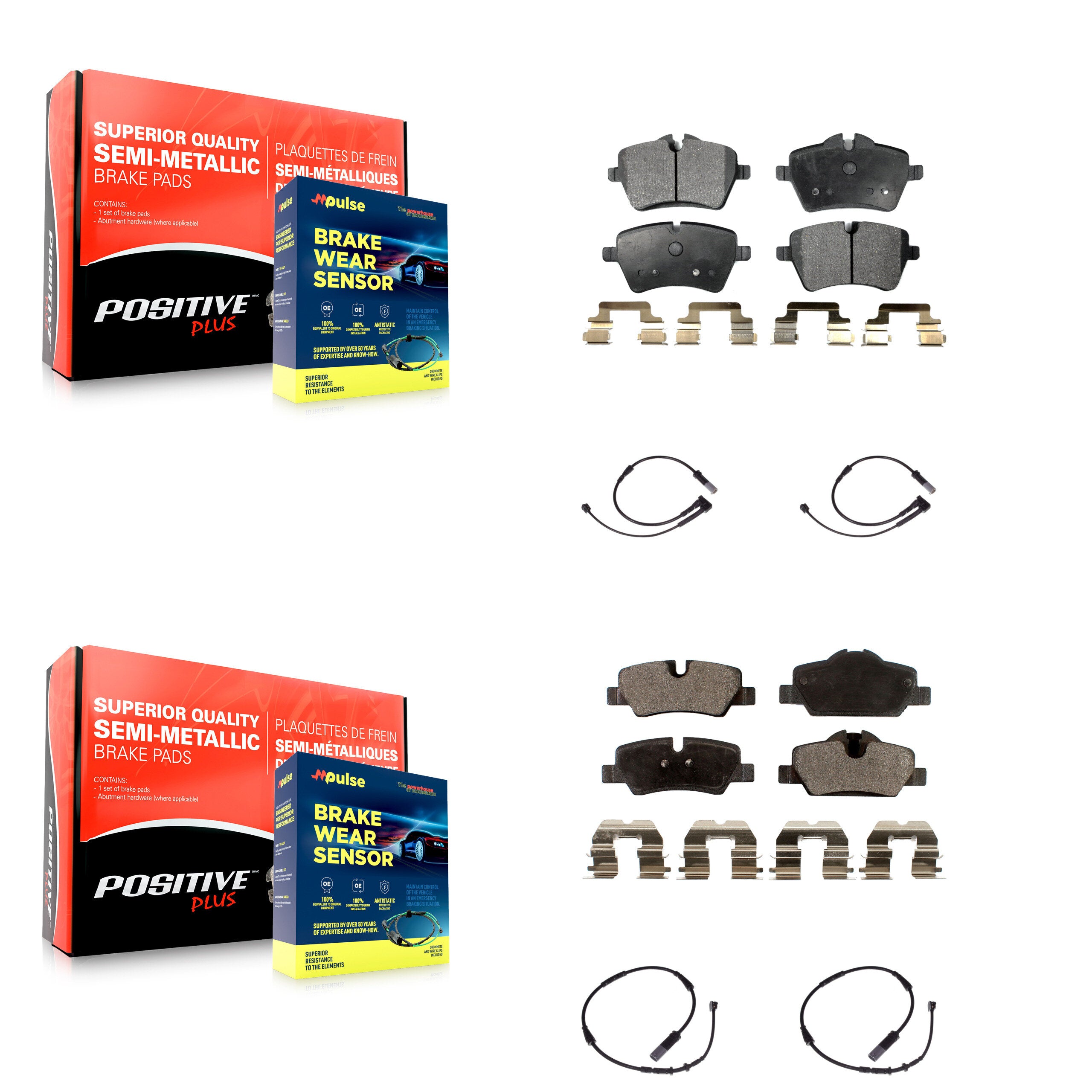 Front Rear Semi-Metallic Disc Brake Pads And Wear Sensors Kit For Mini Cooper KPW-100249