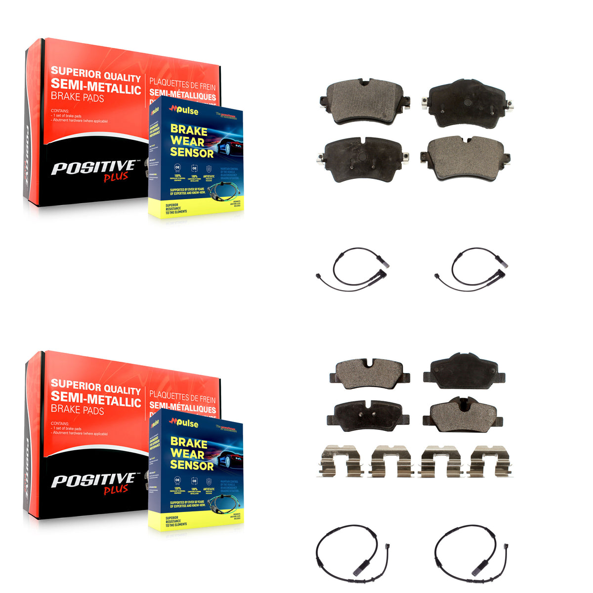 Front Rear Semi-Metallic Disc Brake Pads And Wear Sensors Kit For Mini Cooper KPW-100251