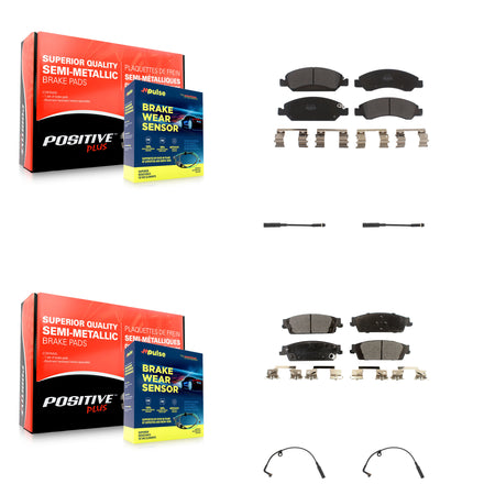 Front Rear Semi-Metallic Brake Pads & Wear Sensor Kit For Chevrolet Silverado 1500 LD GMC KPW-100253