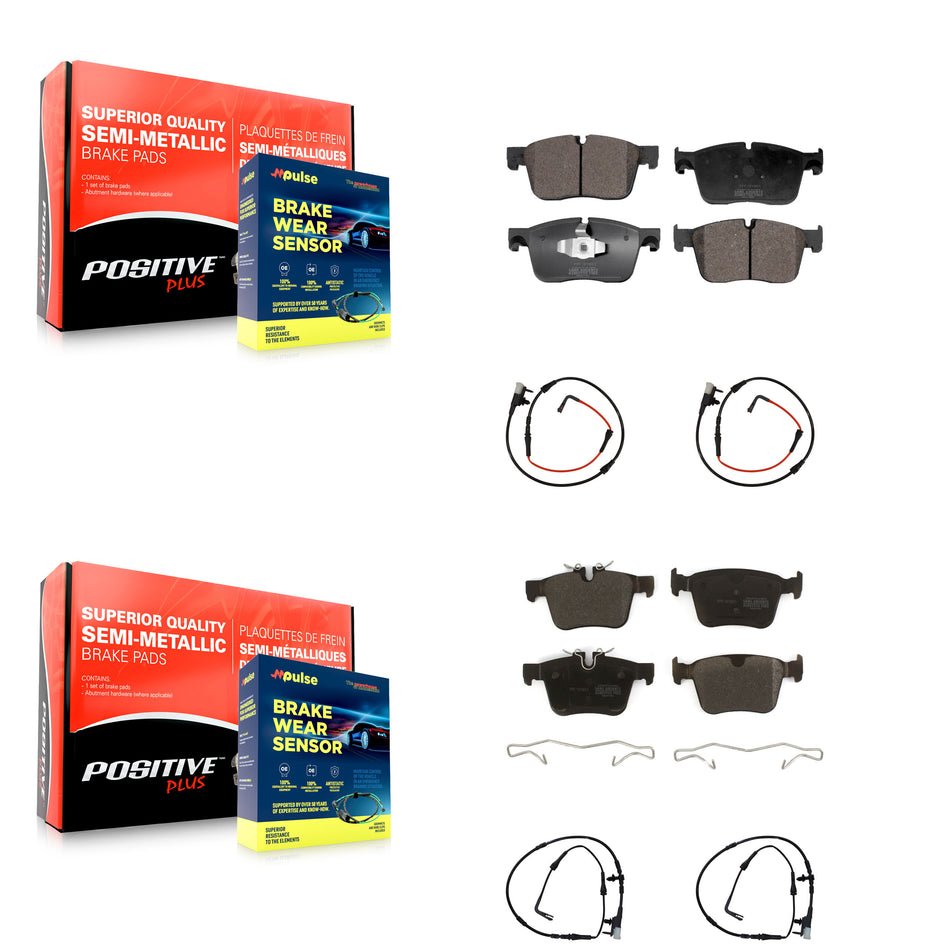 Front Rear Semi-Metallic Disc Brake Pads And Wear Sensors Kit For Jaguar XE KPW-100257