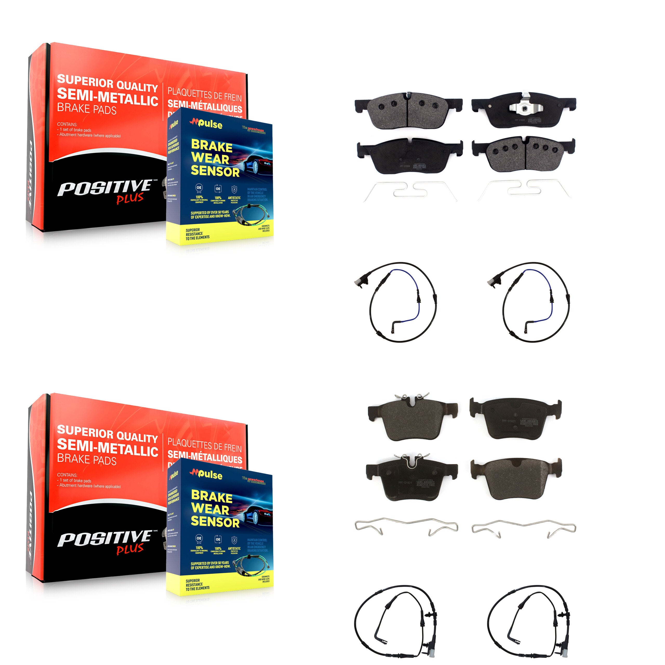 Front Rear Semi-Metallic Disc Brake Pads And Wear Sensors Kit For Jaguar XE XF KPW-100258