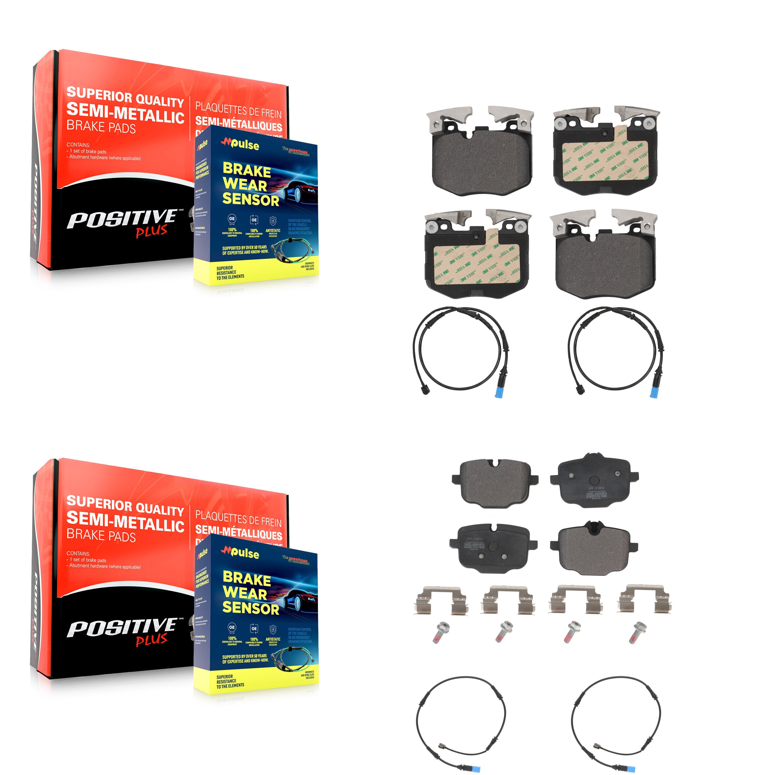 Front Rear Semi-Metallic Disc Brake Pads And Wear Sensors Kit For BMW X5 X7 KPW-100262