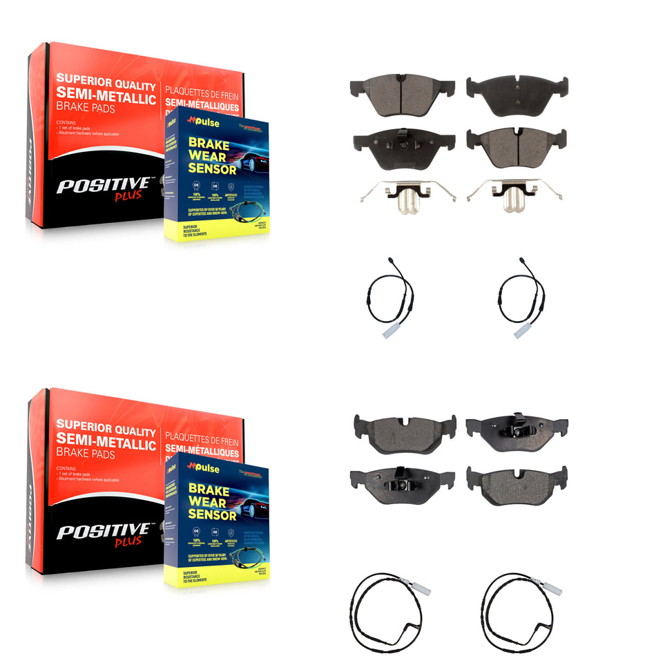 Front Rear Semi-Metallic Disc Brake Pads And Wear Sensors Kit For BMW 128i 3.0L KPW-100265