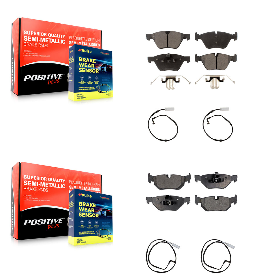 Front Rear Semi-Metallic Disc Brake Pads And Wear Sensors Kit For BMW 128i 328i 323i 325i KPW-100271