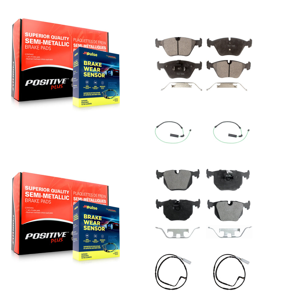 Front Rear Semi-Metallic Disc Brake Pads And Wear Sensors Kit For 2005 BMW 330xi 3.0L KPW-100272