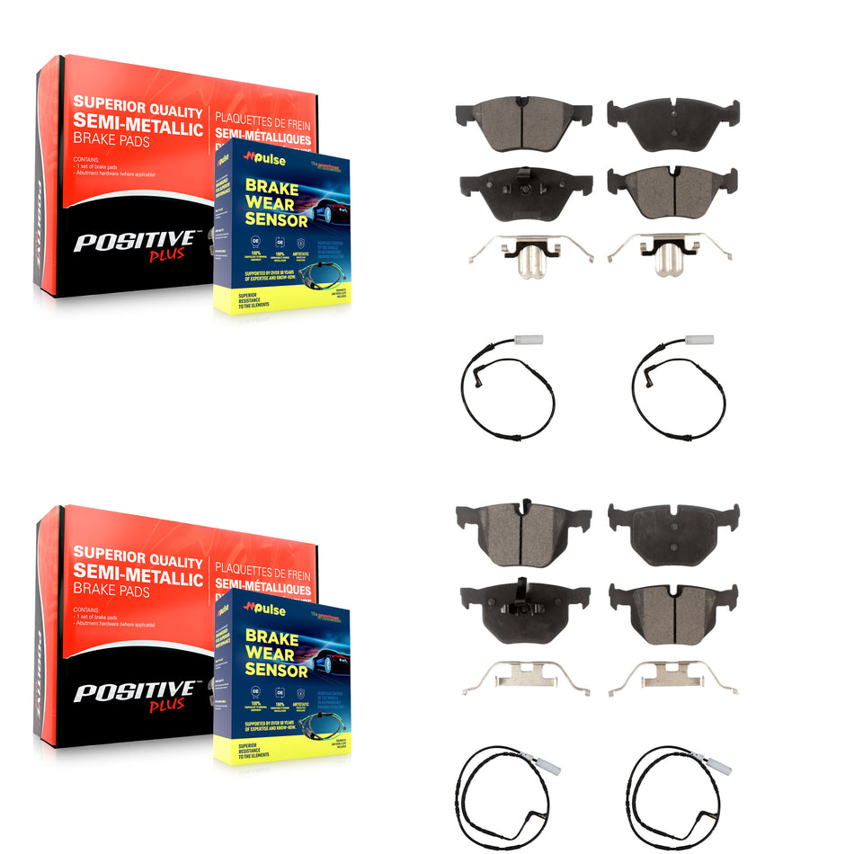 Front Rear Semi-Metallic Disc Brake Pads And Wear Sensors Kit For 2006 BMW 330i KPW-100273