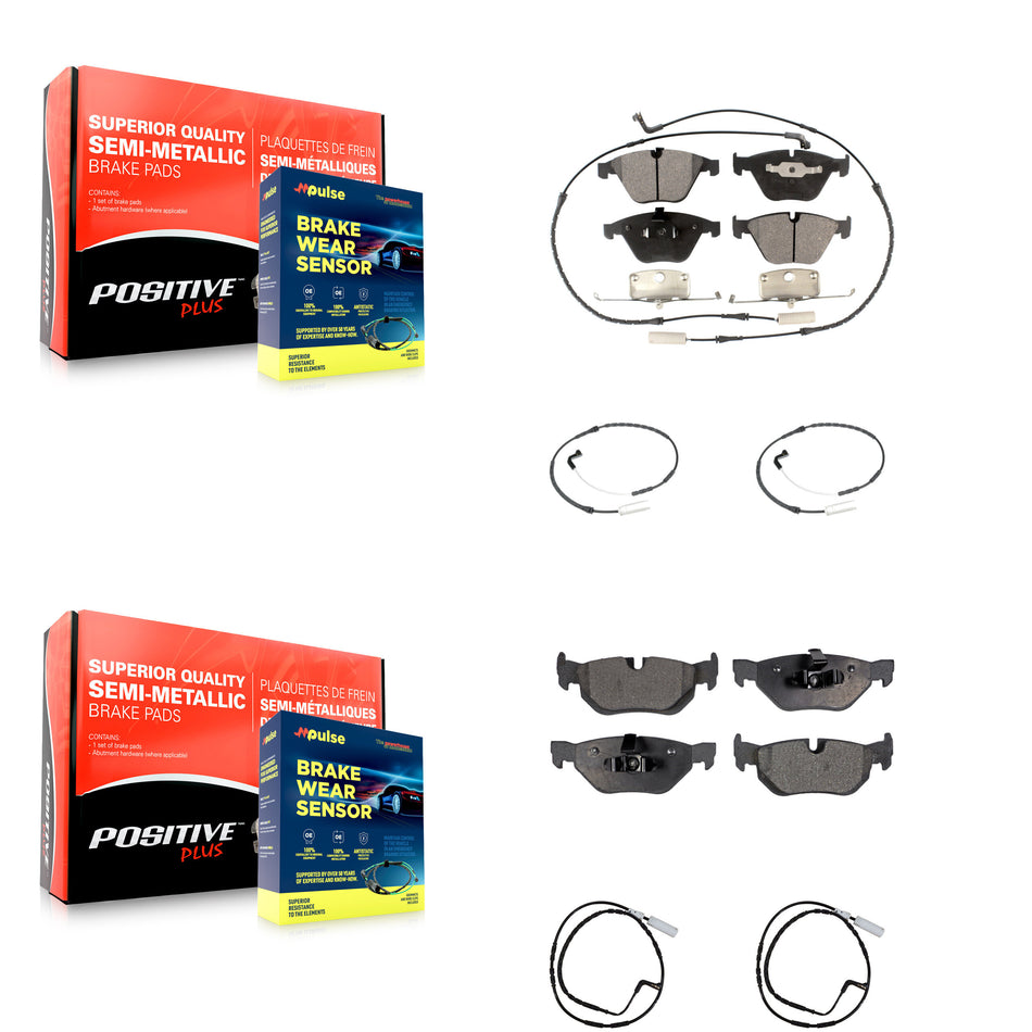 Front Rear Semi-Metallic Brake Pad & Extra Wear Sensor Kit For 09-10 BMW 328i xDrive 3.0L KPW-100276
