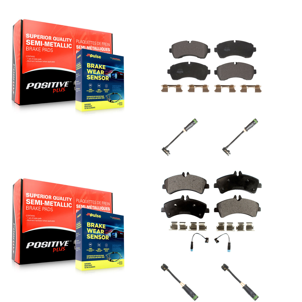 Front Rear Semi-Metallic Brake Pads Extra Wear Sensor Kit For Mercedes-Benz Sprinter 3500 KPW-100298