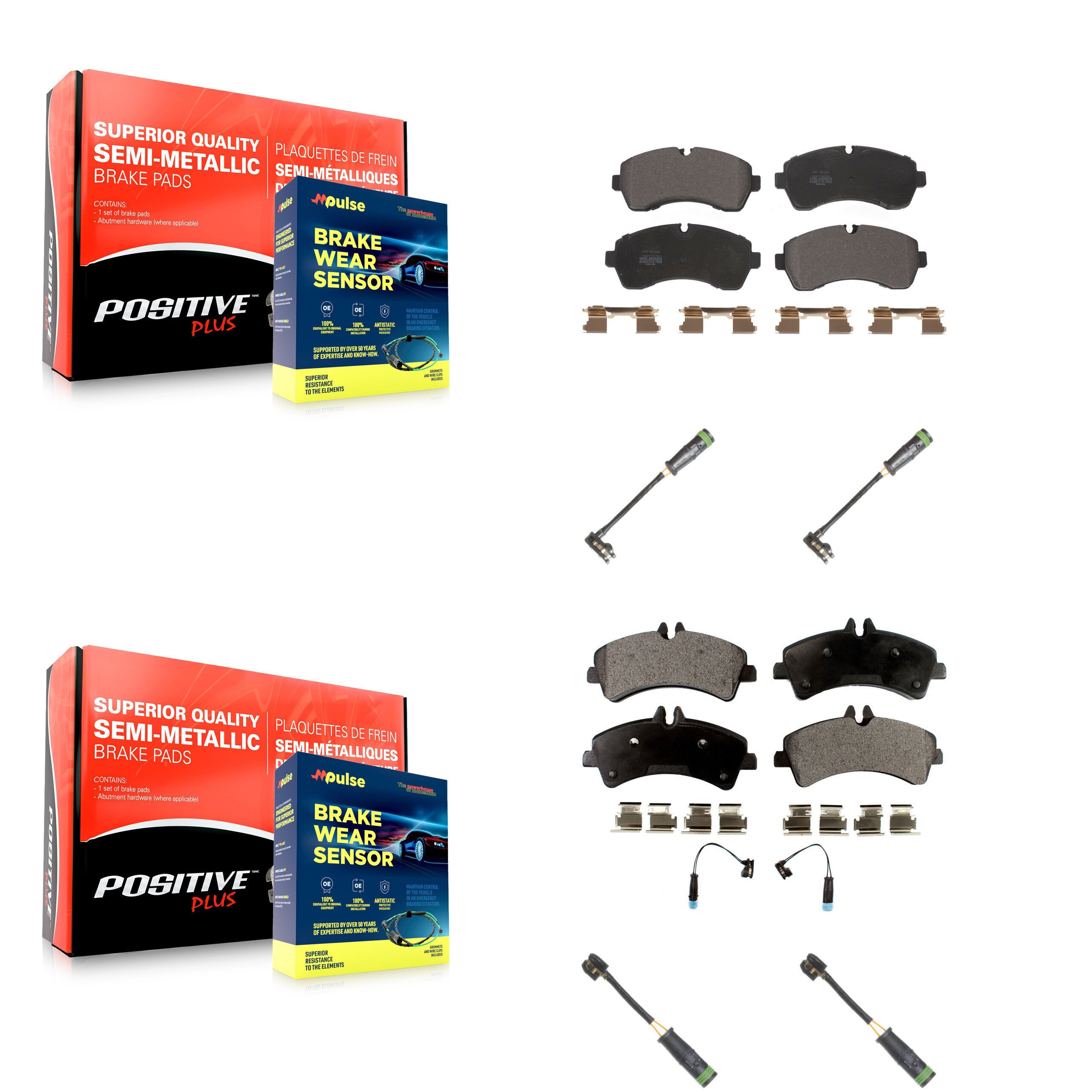 Front Rear Semi-Metallic Brake Pads Extra Wear Sensor Kit For Mercedes-Benz Sprinter 3500 KPW-100298