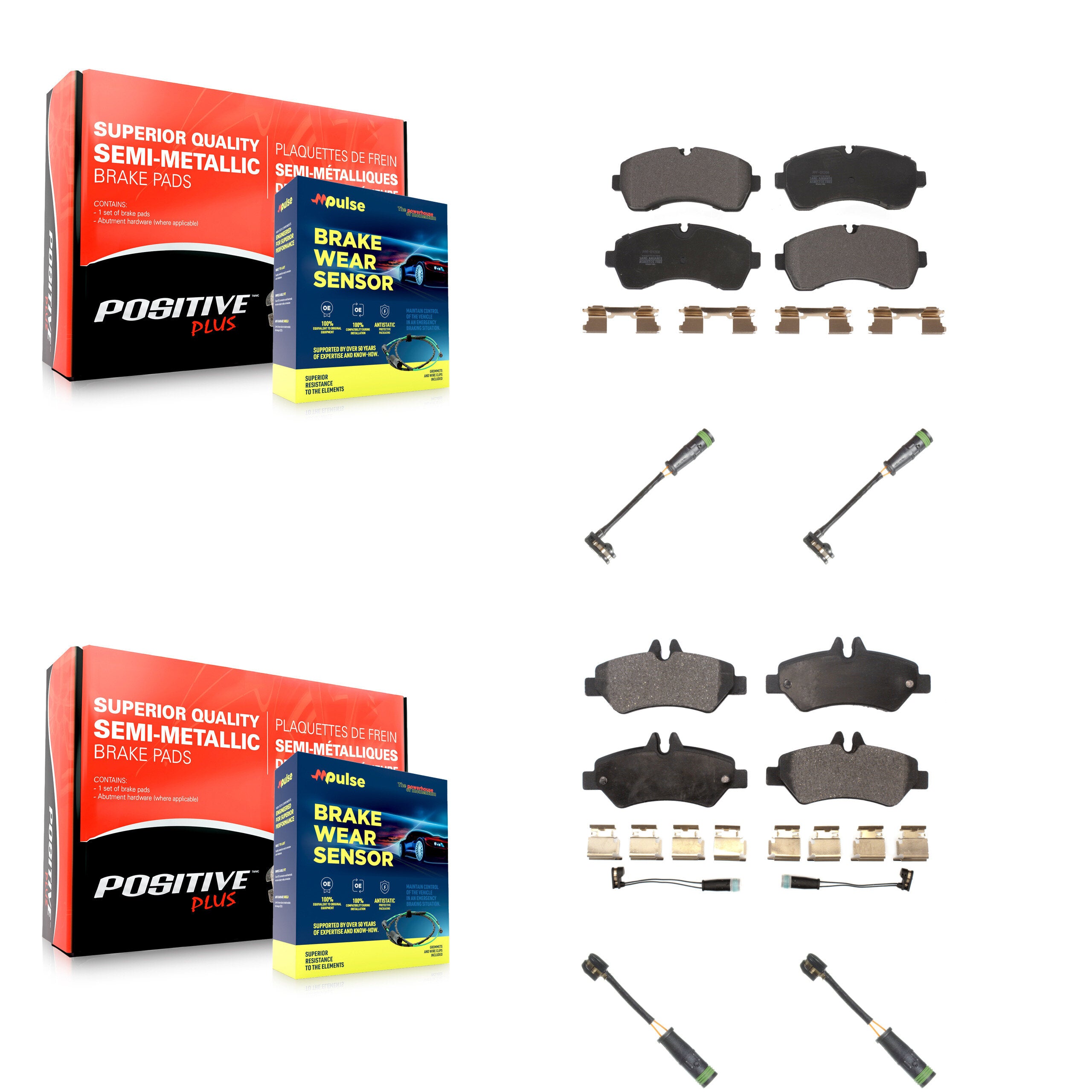 Front Rear Semi-Metallic Brake Pads Extra Wear Sensor Kit For Mercedes-Benz Sprinter 3500 KPW-100299