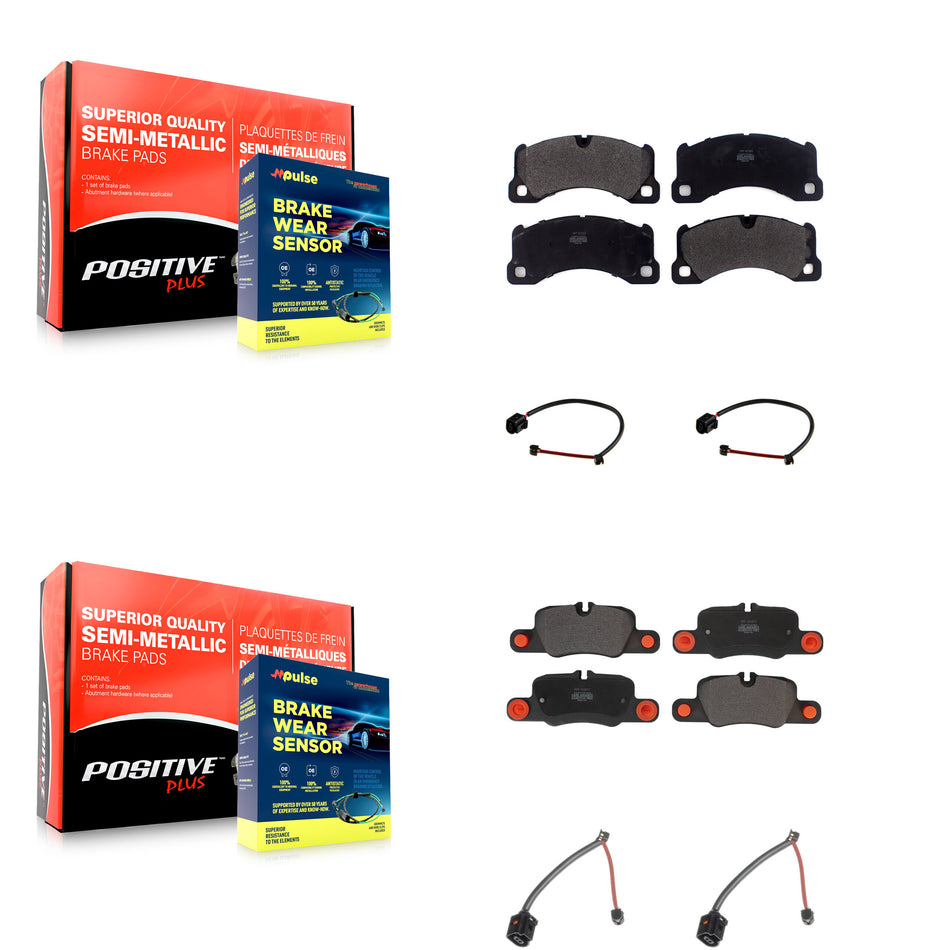 Front Rear Semi-Metallic Disc Brake Pads And Wear Sensors Kit For Porsche Panamera KPW-100317