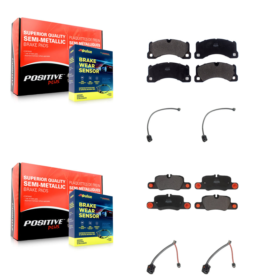 Front Rear Semi-Metallic Disc Brake Pads And Wear Sensors Kit For Porsche Panamera KPW-100318