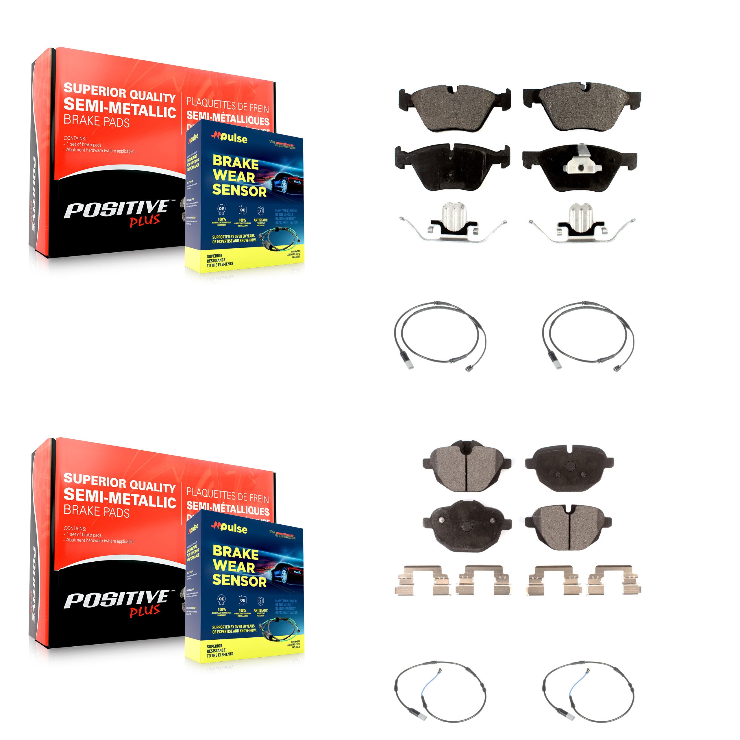 Front Rear Semi-Metallic Disc Brake Pads And Wear Sensors Kit For BMW 528i KPW-100322