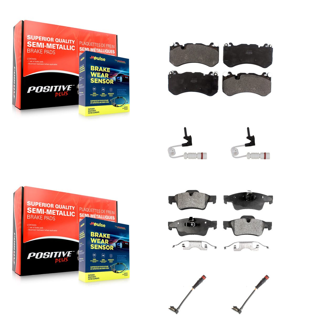 Front Rear Semi-Metallic Disc Brake Pads And Wear Sensors Kit For Mercedes-Benz G63 AMG KPW-100332