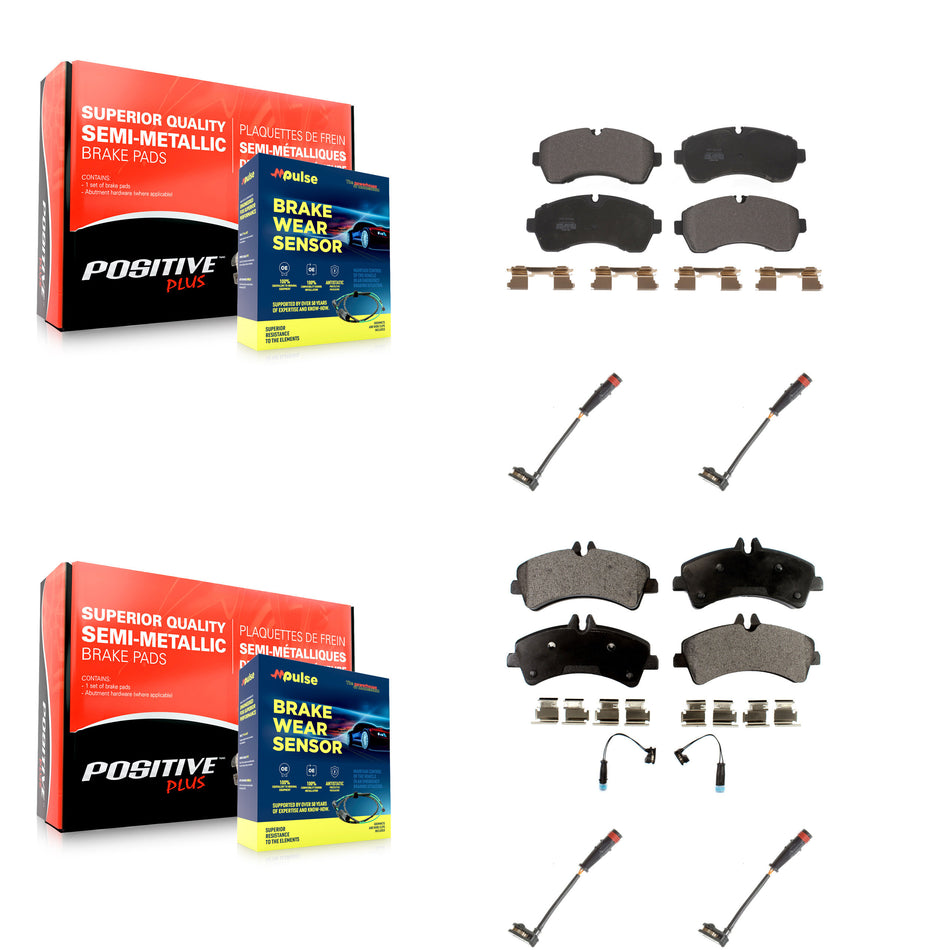 Front Rear Semi-Metallic Brake Pads Extra Wear Sensor Kit For 09 Dodge Sprinter 3500 3.0L KPW-100335