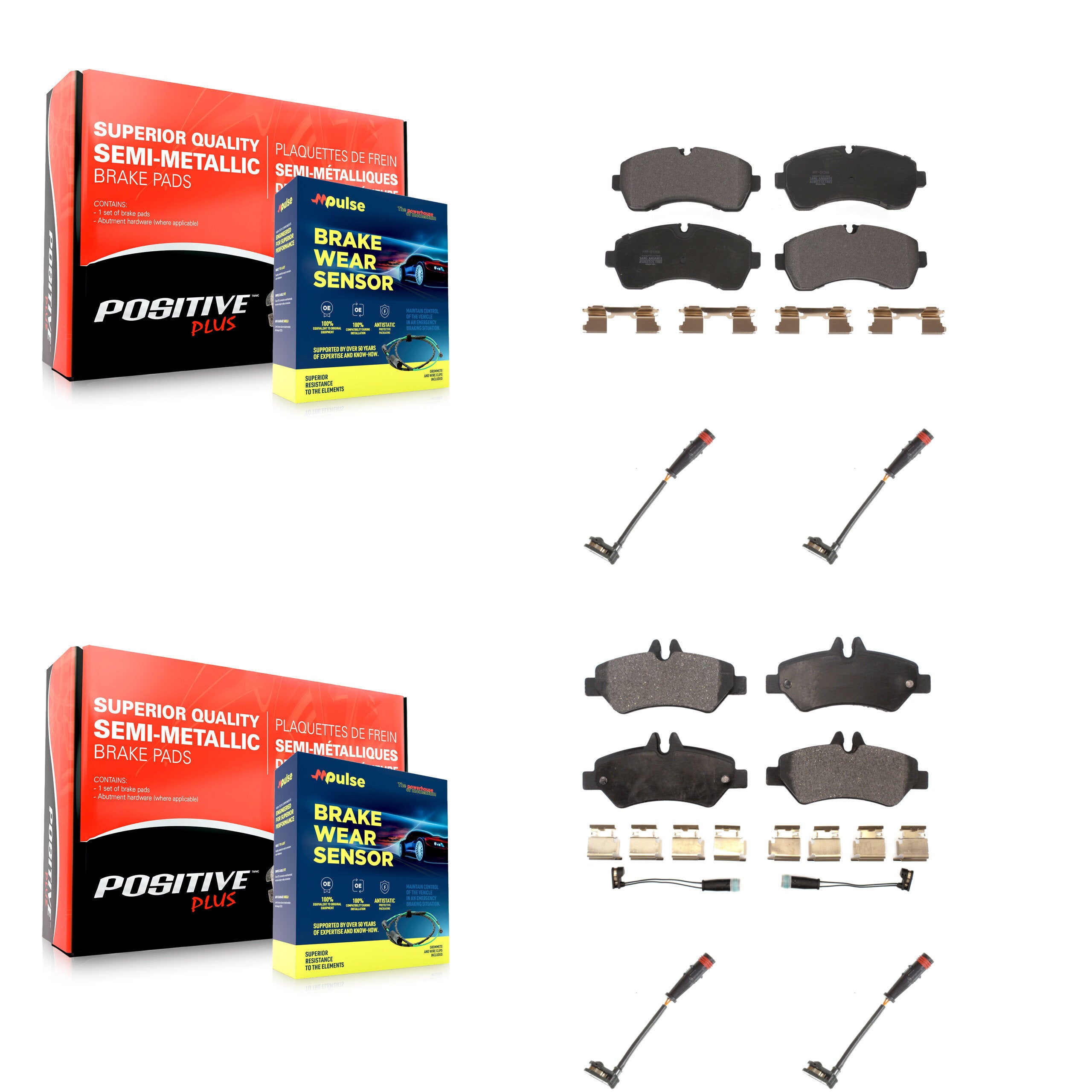 Front Rear Semi-Metallic Brake Pads Extra Wear Sensor Kit For 09 Dodge Sprinter 3500 3.0L KPW-100336