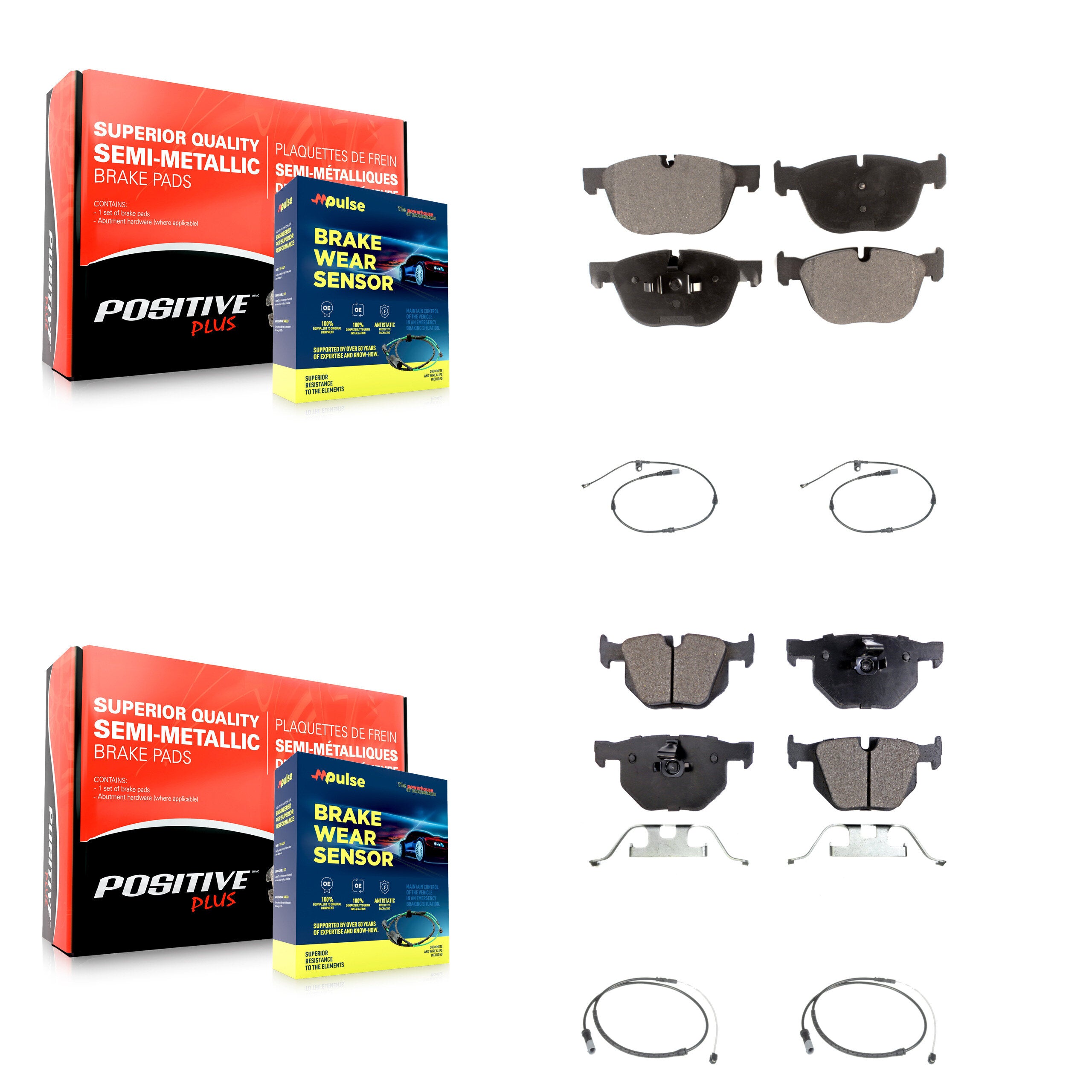Front Rear Semi-Metallic Disc Brake Pads And Wear Sensors Kit For BMW X5 X6 KPW-100340